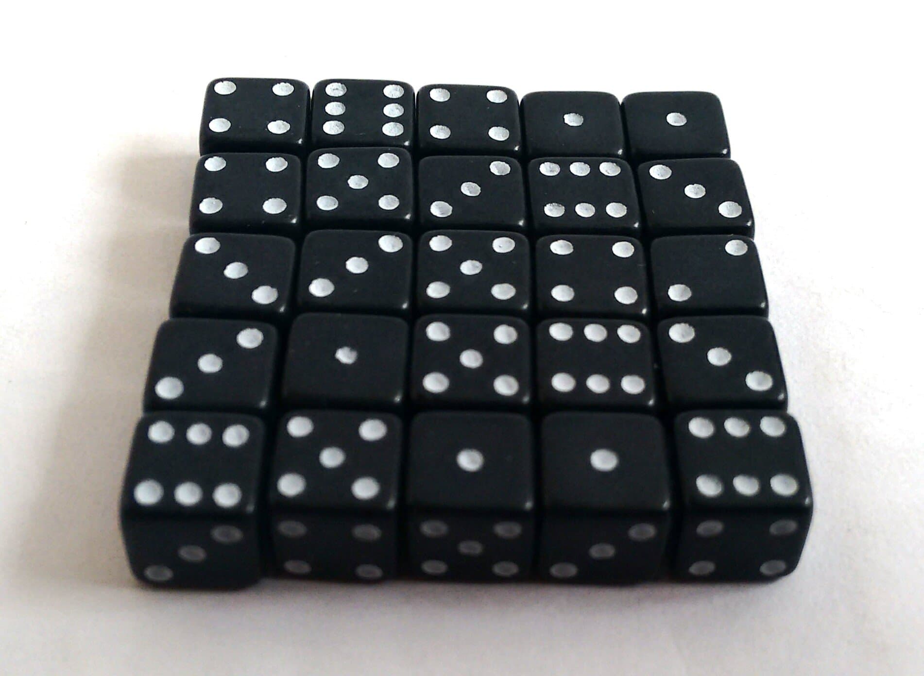 Black 7mm D6 Opaque x25 Dice