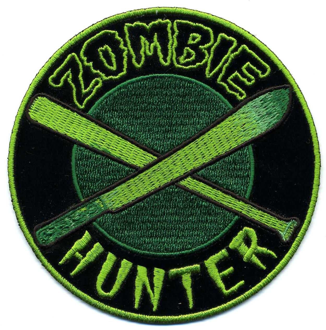 Embroidered Iron On Patch - Zombie Hunter 4" x 4" Biker Patch