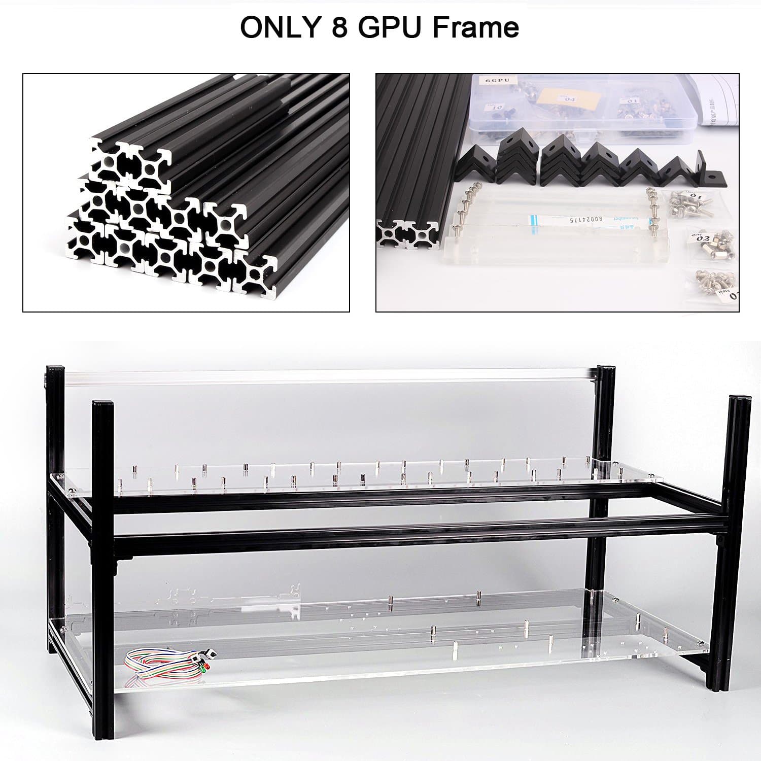 8 GPU Mining Case,Cryptocurrency Miners Aluminum Stackable Open Air Rig Frame Rack Unassembled (Only Frame,no Fan)