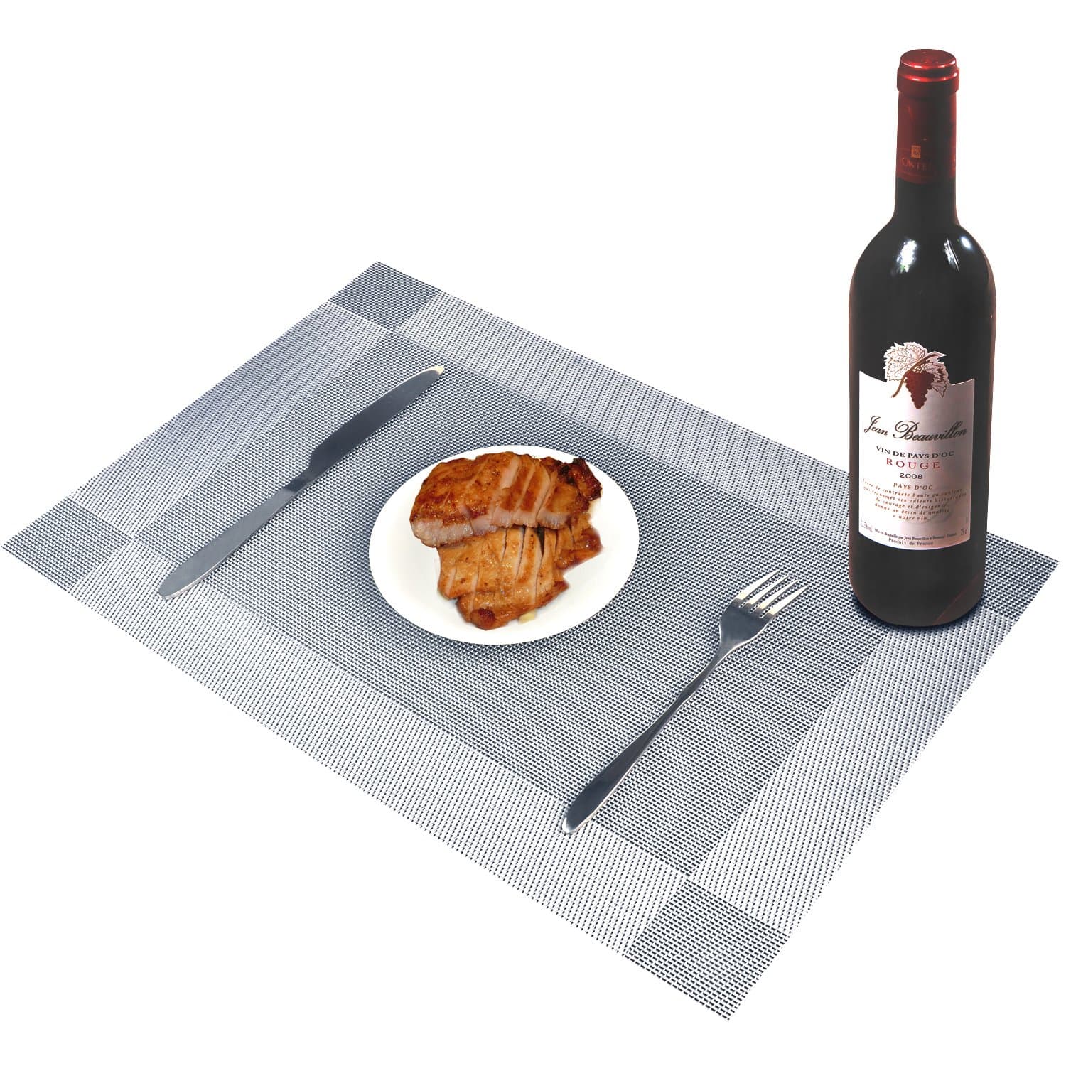 Place mats,Insulation Non-slip Placemats for Dining Table/Kitchen/Indoor/Outdoor/Hotel Woven Vinyl Table Placemats Heat Resistant Washable Stain-resistant table place mats Table Mats(set of 4 silver)