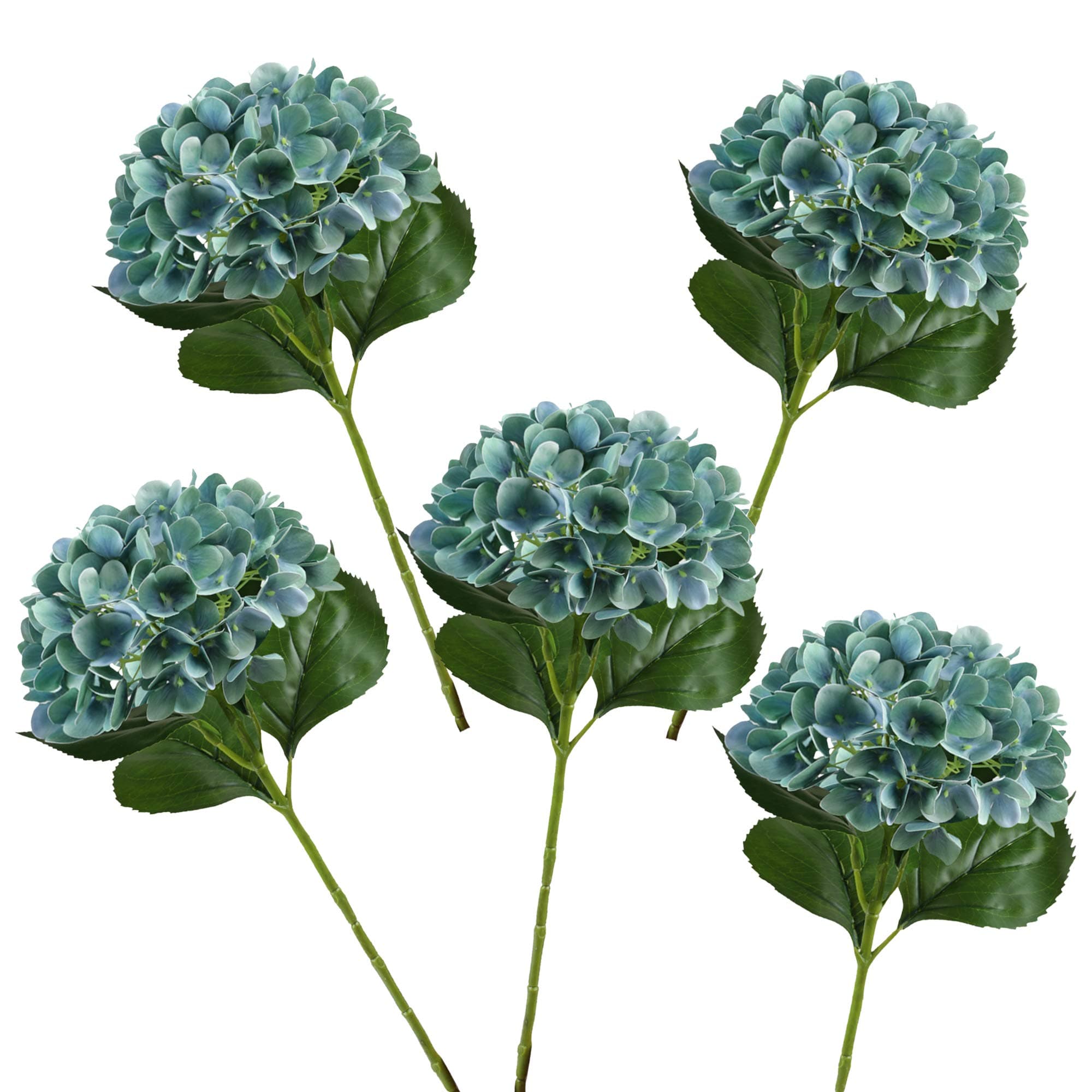 Aonewoe Artificial Flowers 27.5" Real Touch Hydrangea Flowers Artificial Plant 5Pcs Long Stems Flowers for Decoration(Blue with Green)