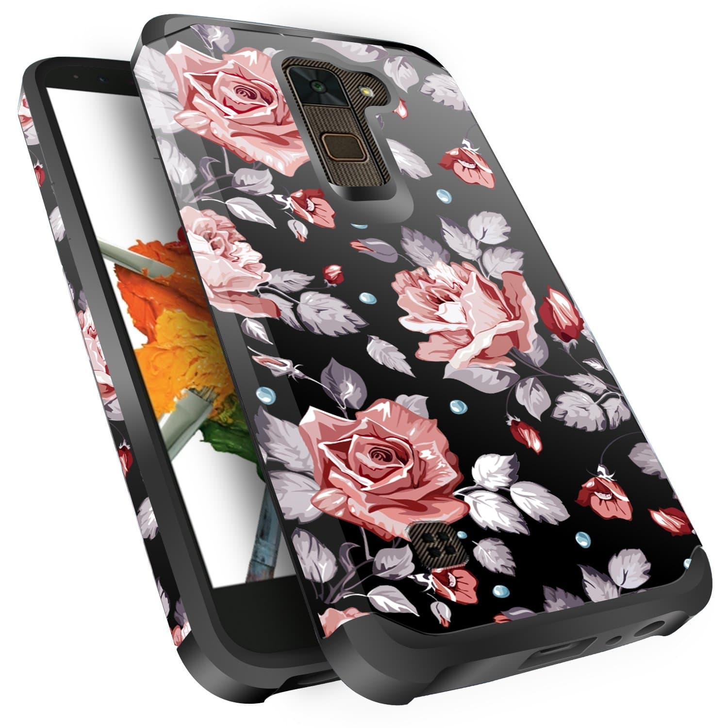 LG Stylo 2 Plus Case, LG Stylus 2 Plus Case, Miss Arts Slim Anti-Scratch Dual Layer Hybrid Sturdy Armor Protective Cover Case for LG Stylo 2 Plus/LG Stylus 2 Plus/K530/MS550 -Rose Gold Flower