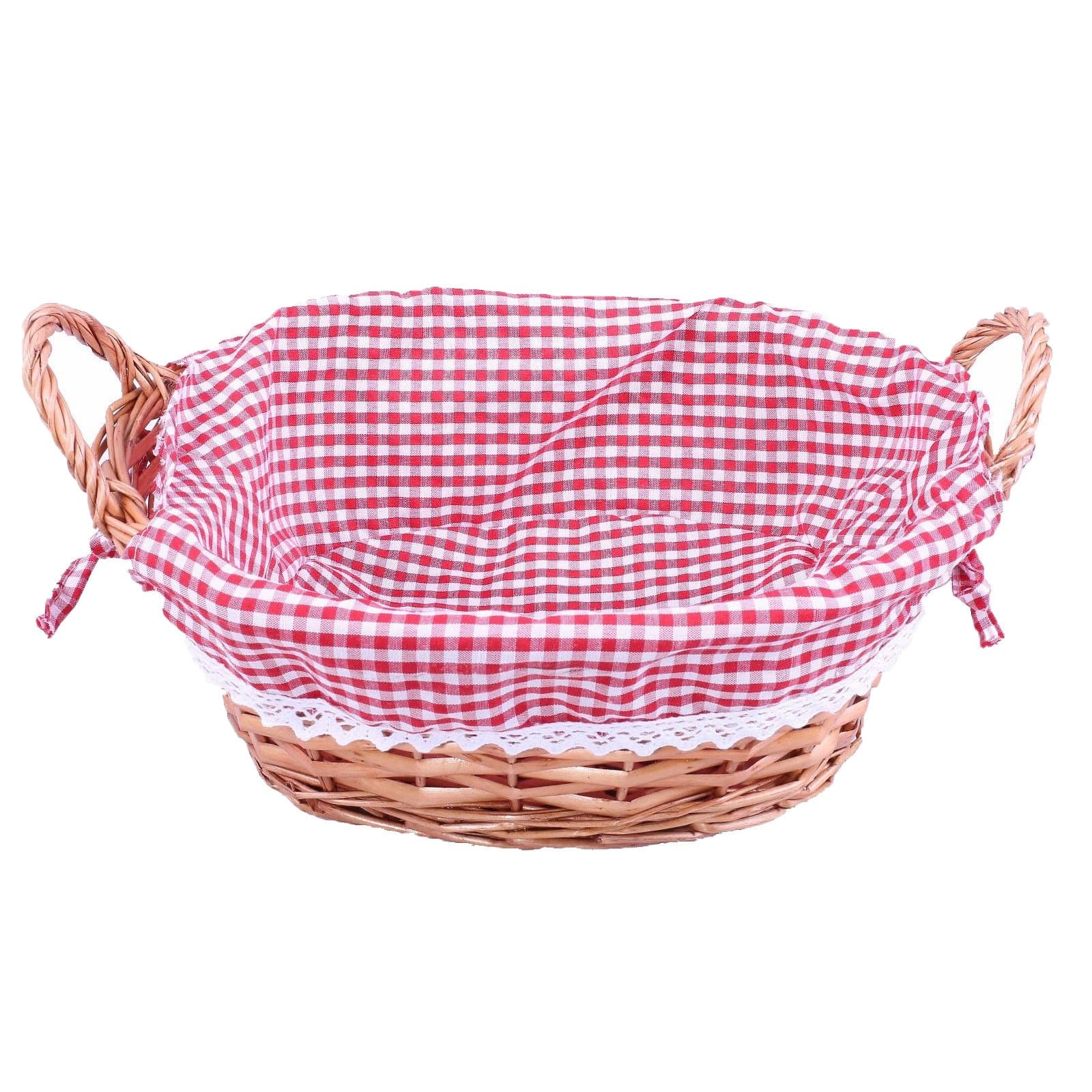 BASIC HOUSE Traditional Bread Wicker Basket Gift Hampers Collection Storage Display Red Line (5 pcs)