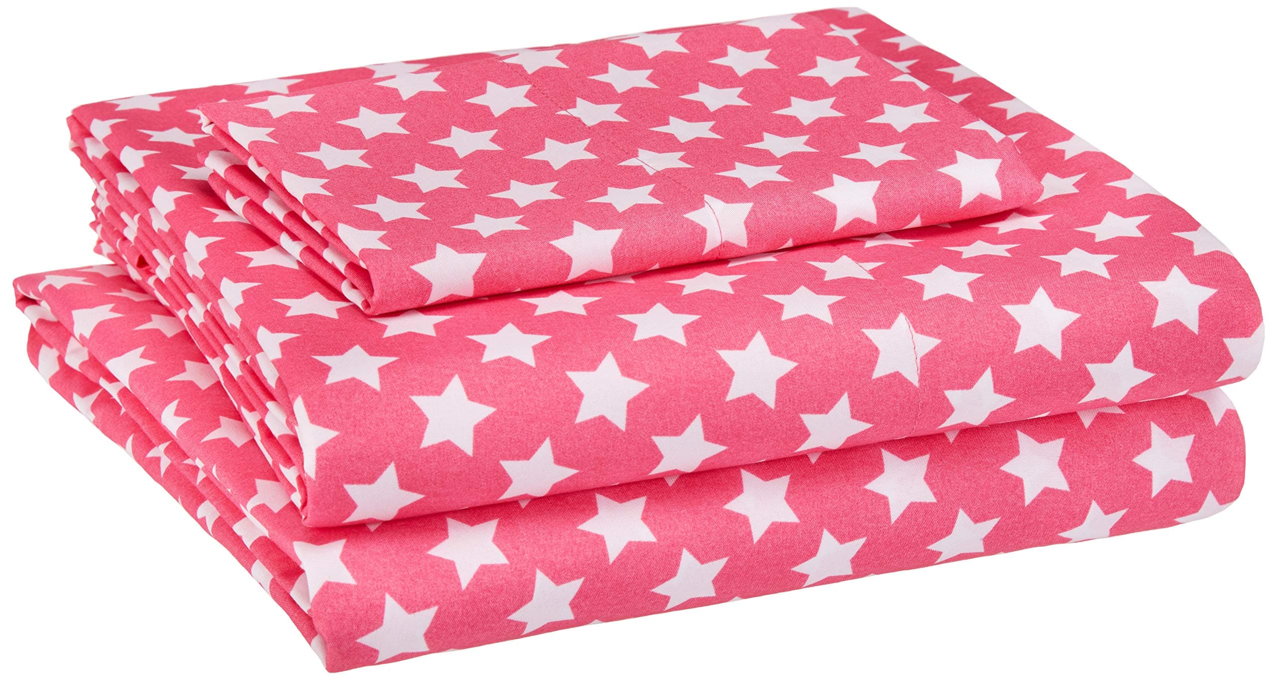Amazon Basics Kid's Sheet Set - Soft, Easy-Wash Lightweight Microfiber - Twin, Pink Stars