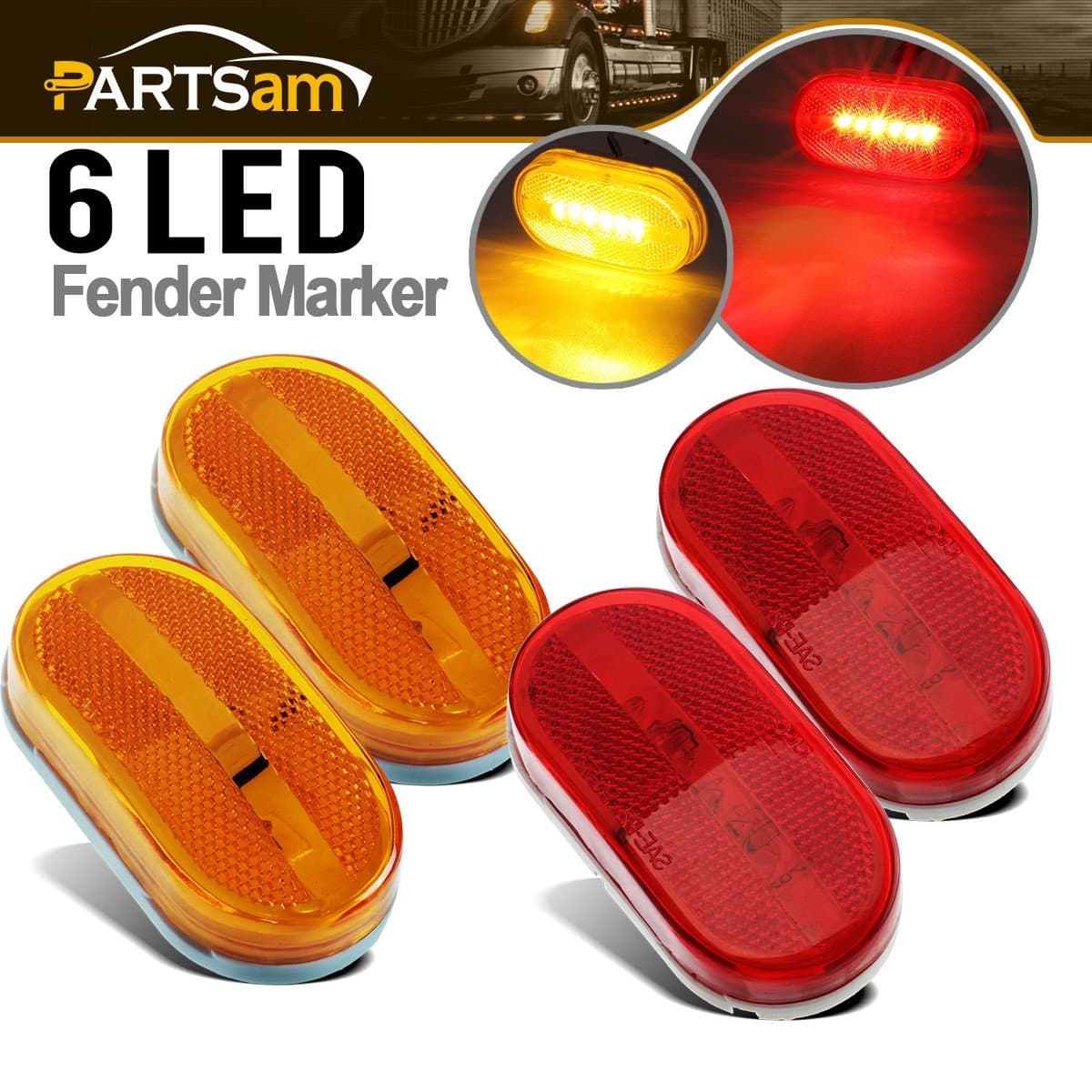 Partsam 4x Rectangular 4 Inch LED Front Rear Side Marker Clearance Lights Indicator [DOT Certified] for RV Camper Motorhome Truck Trailer