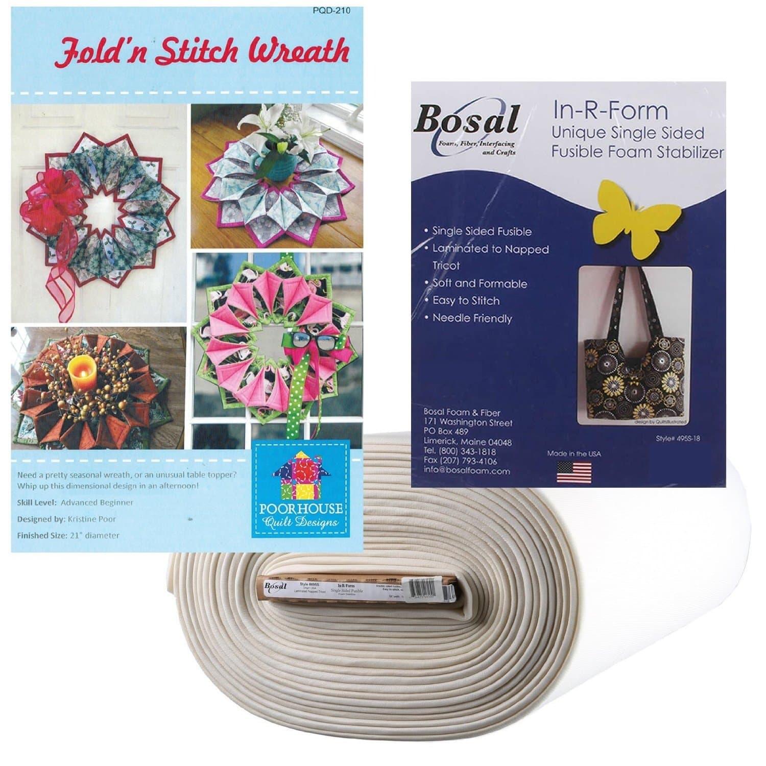 Fold ‘n Stitch Wreath Kit: Pattern, Bosal Foam Stabilizer ~ 1, 2, 3, or 4 (With Foam to Make 4 Wreaths)