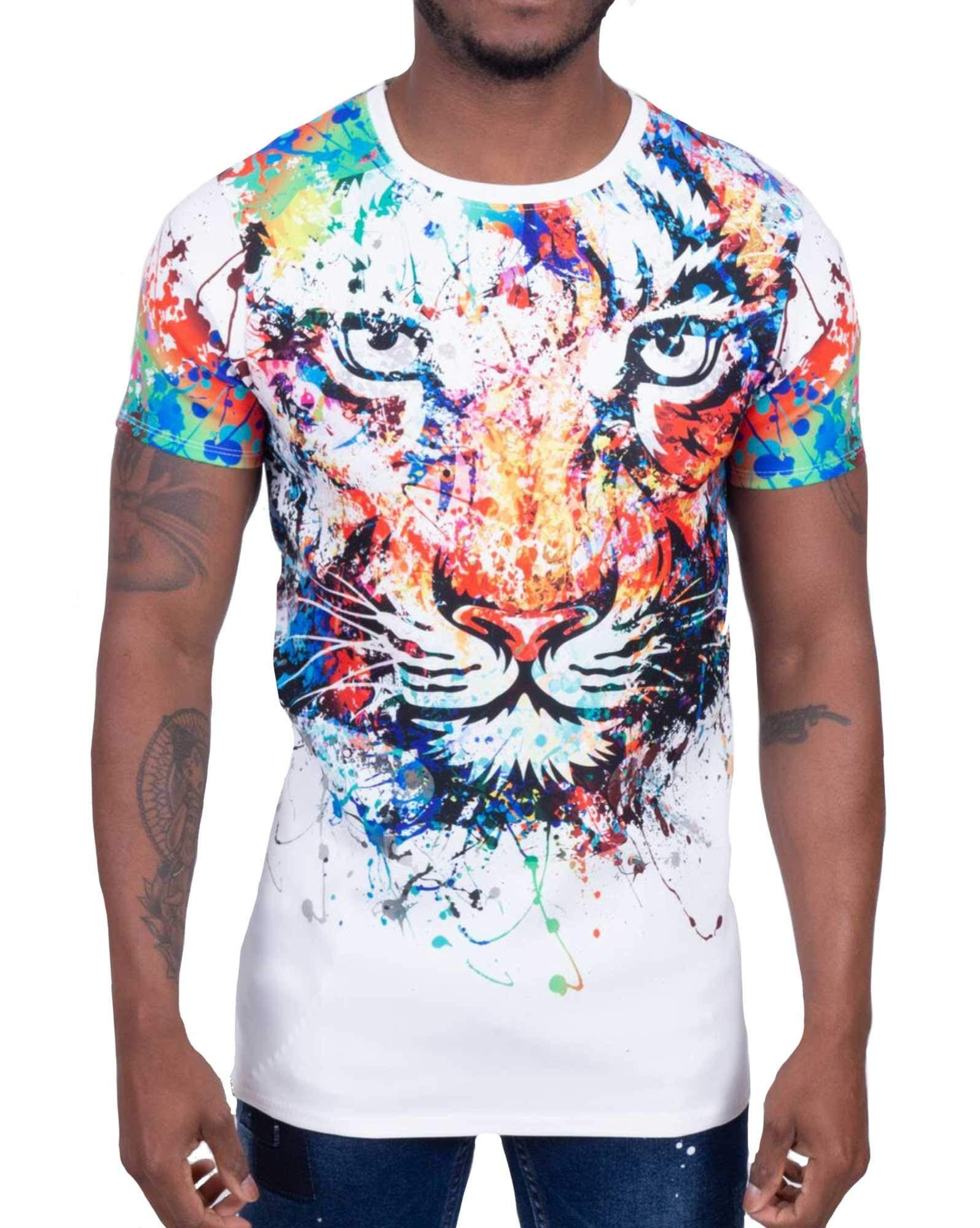 Uniplay White T-Shirt with Multicoloured Patterns and Sparkles