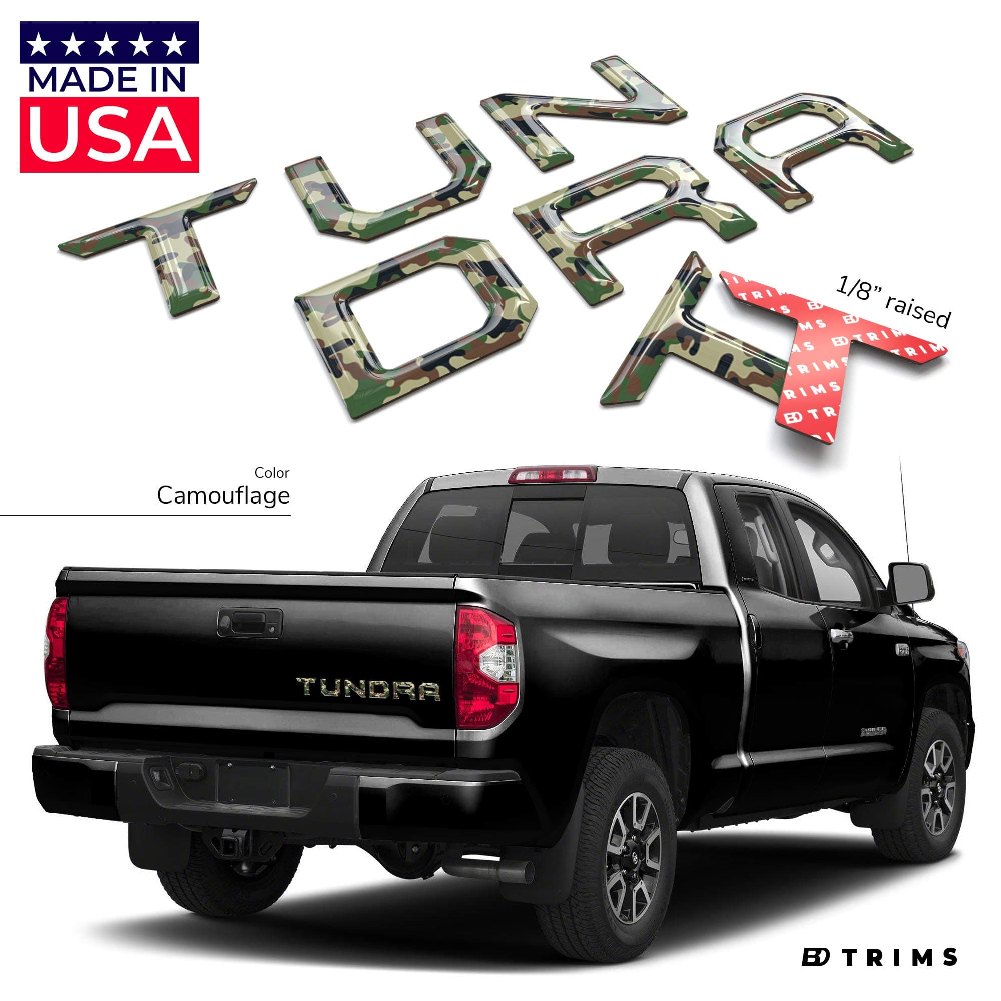 BDTrims Tailgate Domed 3D Raised Letters Compatible with 2014-2020 Tundra Models (Camouflage)
