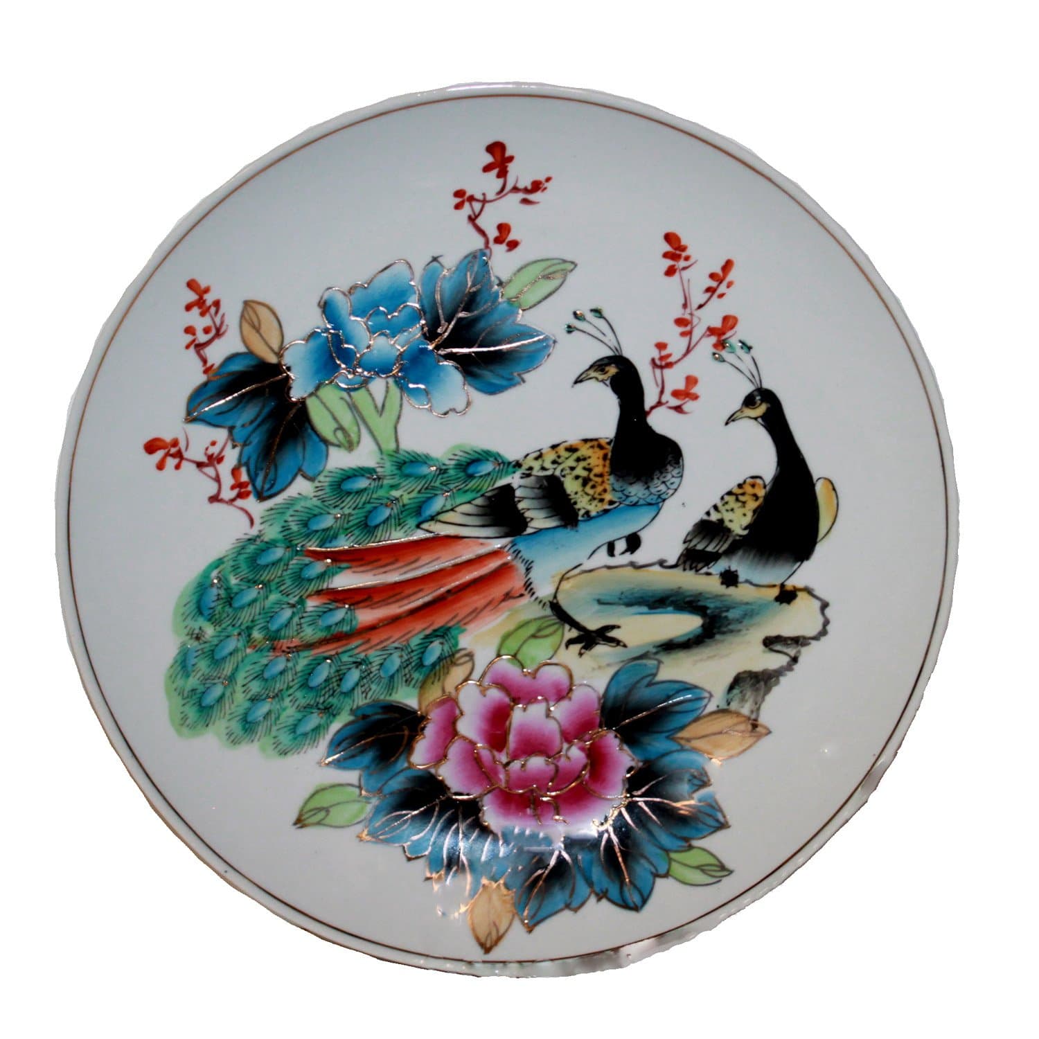 Large Proud Peacock Pair on Mountaintop Plate