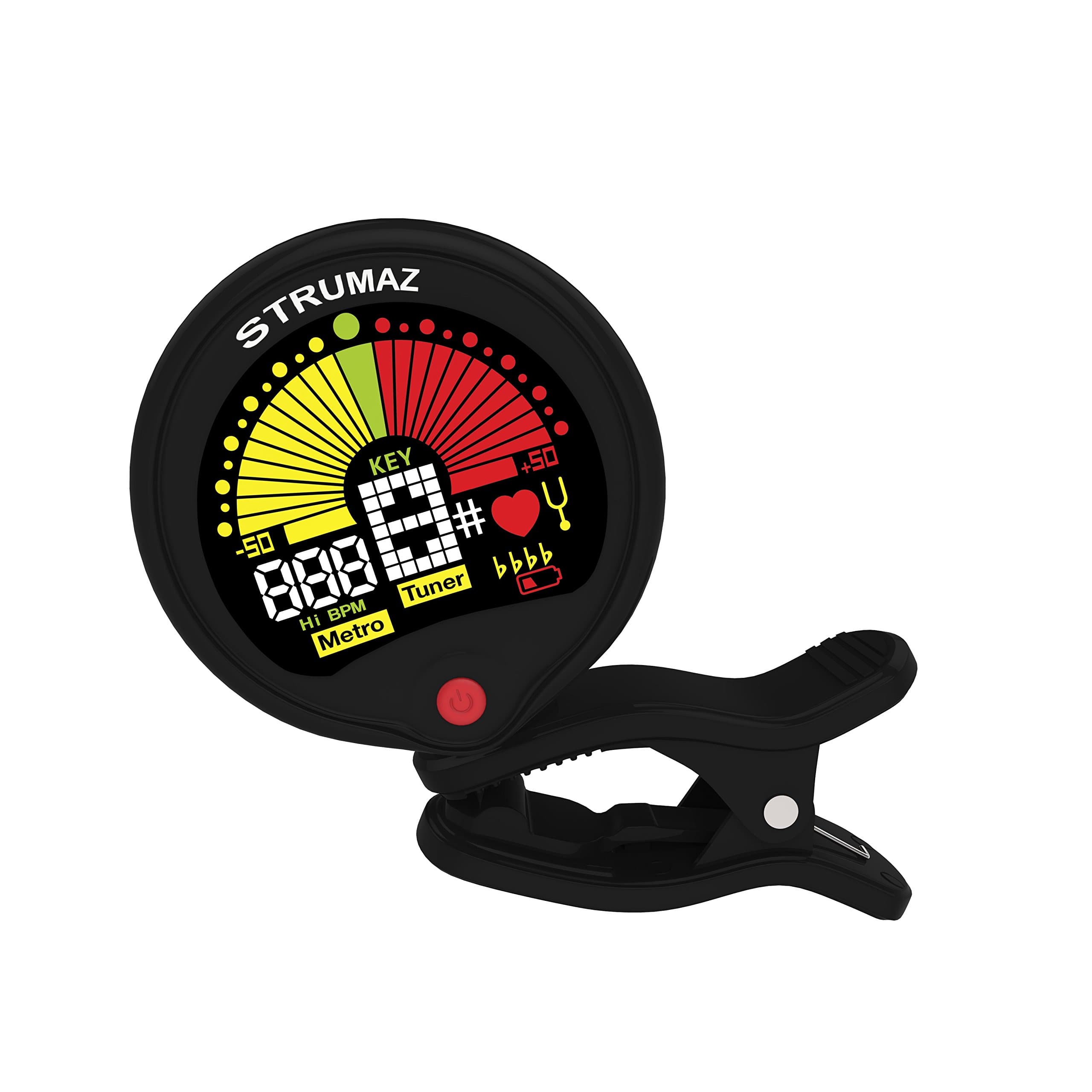 Clip On Guitar Tuner with Flat Tuning Function. Preset for Guitar, Bass, Violin, Ukulele Plus Chromatic. Best Acoustic or Electric Digital Vibration Tuners for Various Instrument and All Musician.