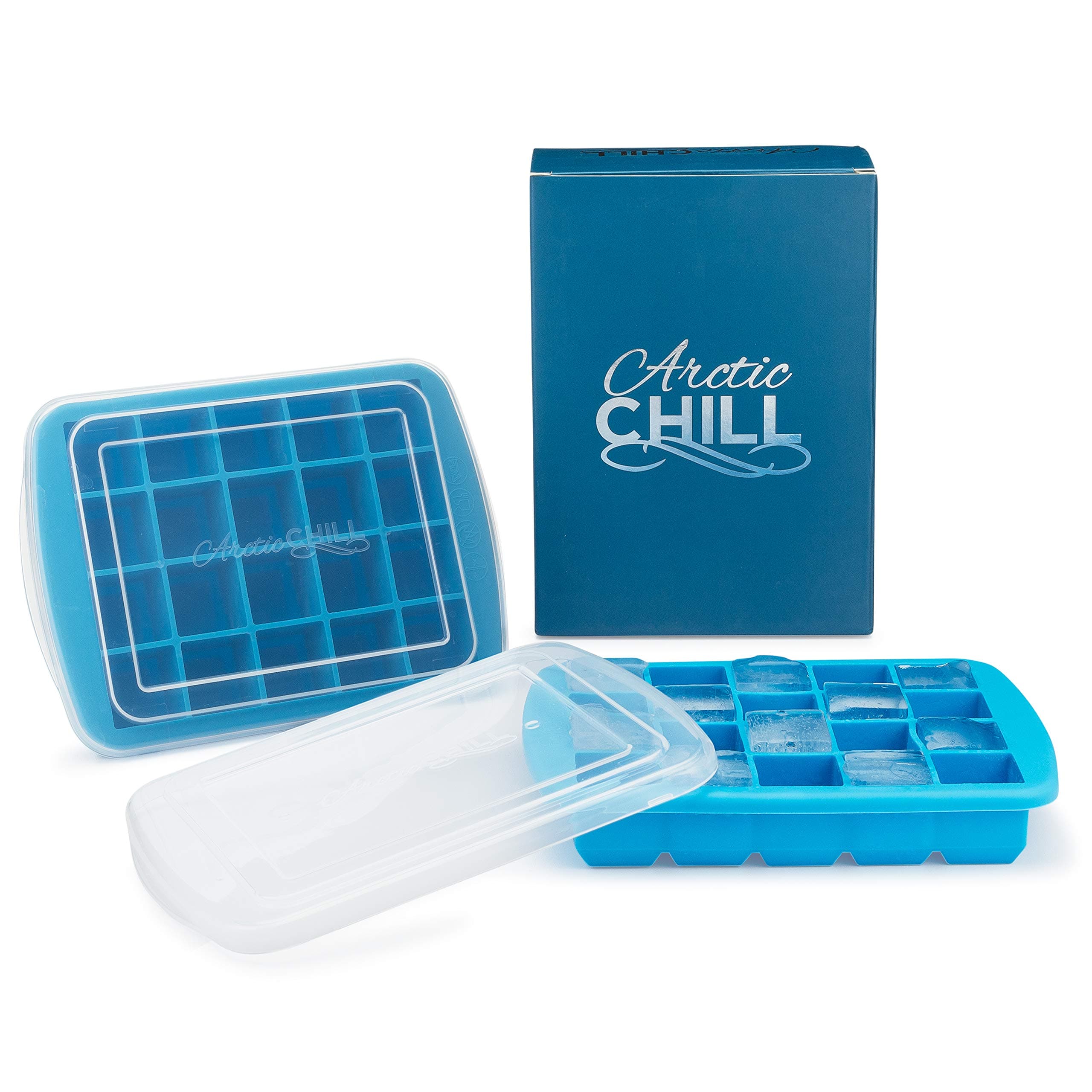 Arctic Chill Silicone Ice Cube Tray 2 Pack, 1 Inch Cubes, 20 Cubes per Tray