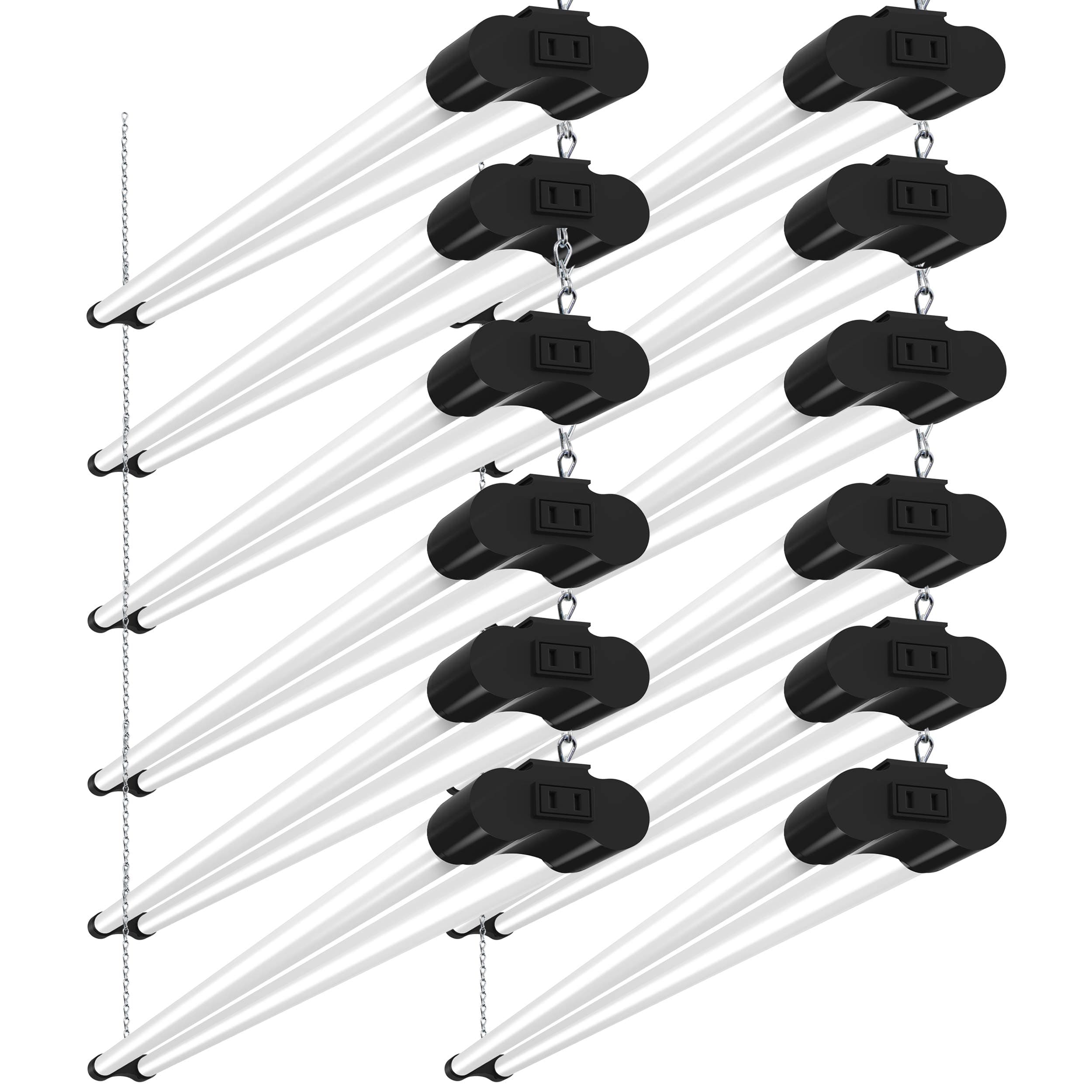 Bbounder 12 Pack Linkable LED Utility Shop Light, 4 FT, 4000 LM, 48 Inch Integrated Fixture for Garage, 40W Equivalent 250W, 5000K Daylight, Surface + Suspension Mount, Black Head