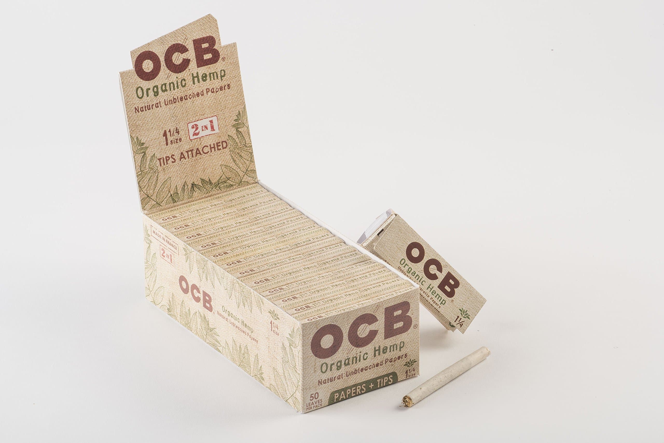 OCB Organic 1 1/4 Cigarette Rolling Papers and Tips Pack (50 Leaves & Perforated Tips Per Pack) + Limited Edition Beamer Smoke Sticker. Used with Legal Smoking Herbs and Rolling Tobacco