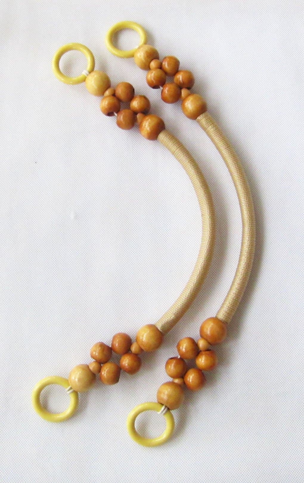 Vlonfine 1 Pair Wood Beaded Purse Handle Bag Replacement Strap U Shape (Beige)