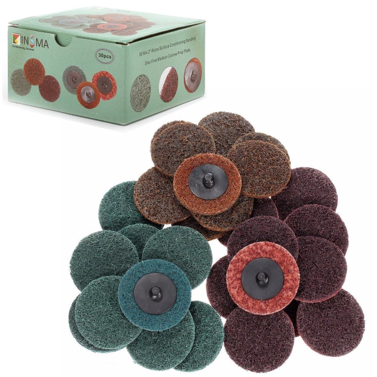 INSMA 30 PCS 2 Inch Quick-change Disc Roloc Roll Sanding Shank Lock Surface Conditioning Disc (Fine/Medium/Coarse)