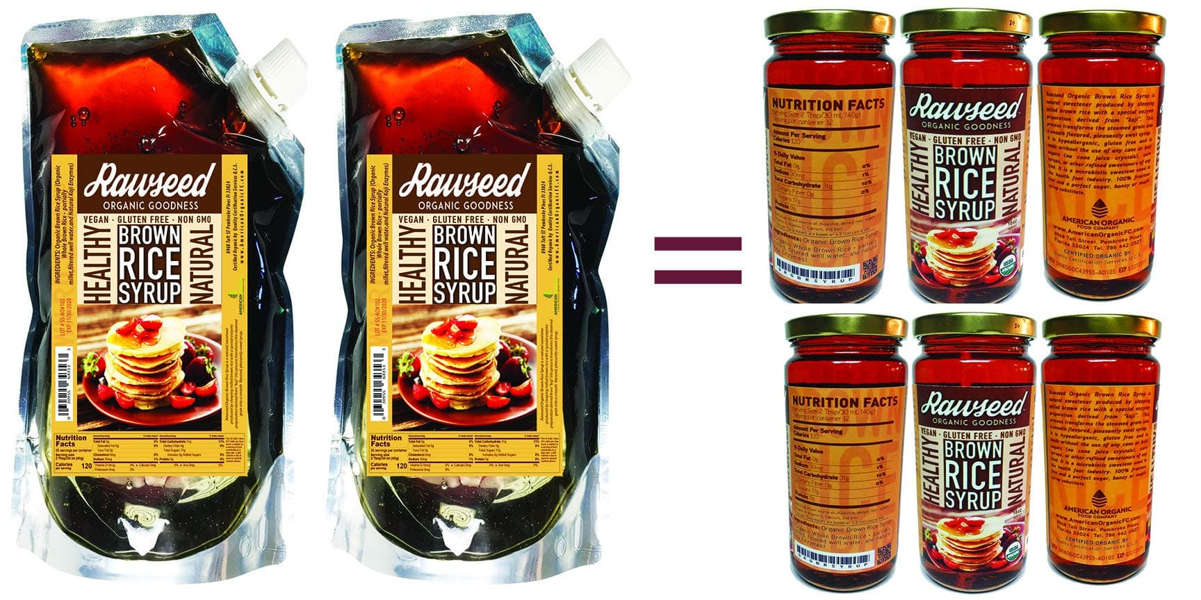 Rawseed Organic Brown Rice Syrup (2 Pack Bag) Same amount of 6 of our regular jars.