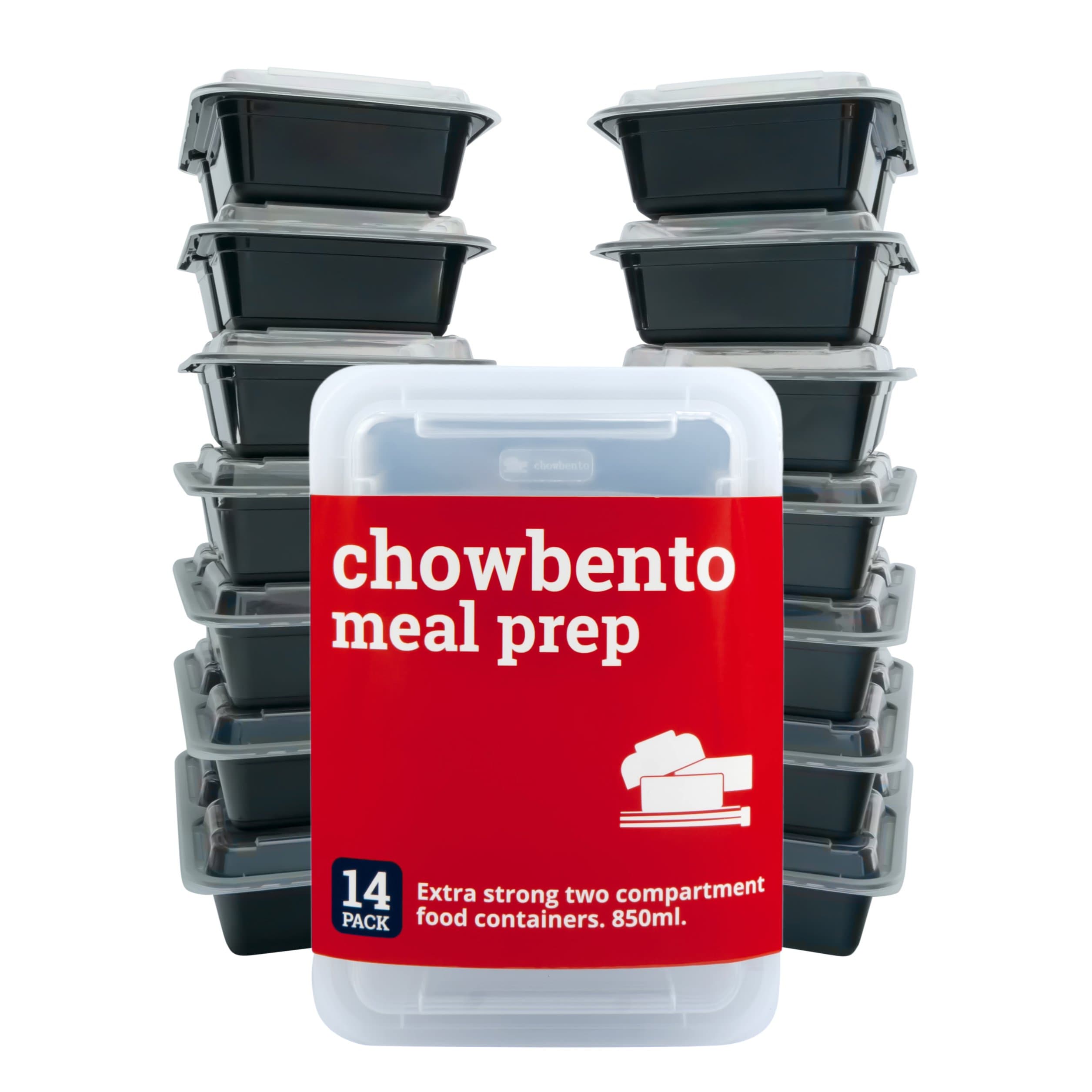 [14 Pack] Meal Prep Containers - 2 Compartment Extra Strong Reusable Food Containers with Lids - Premium Quality BPA Free Material - Microwave, Dishwasher and Freezer Safe. Includes Free Recipe eBook