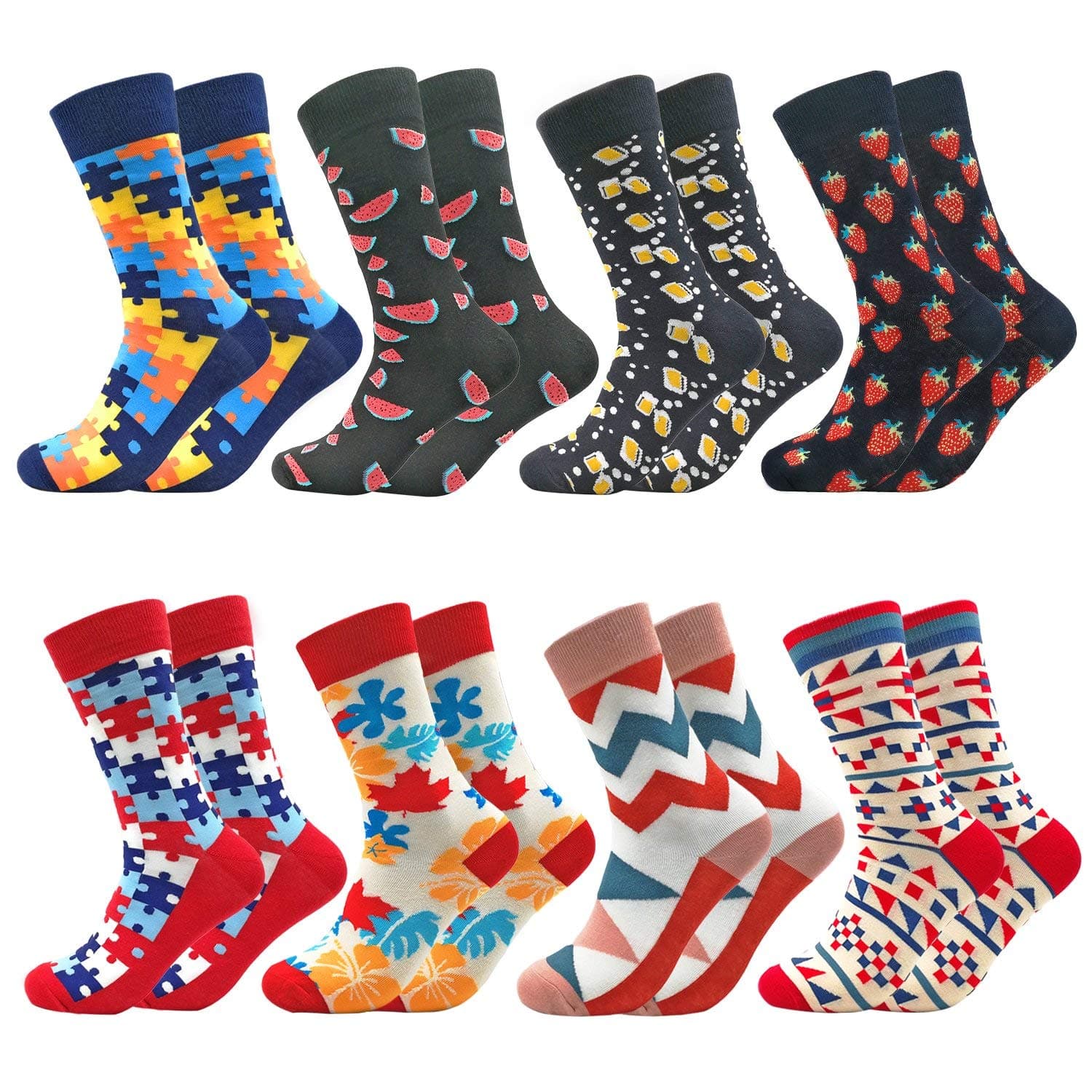 Fun Colorful Socks Patterned Funky Happy Crew Sock Combed Cotton Stockings Packs