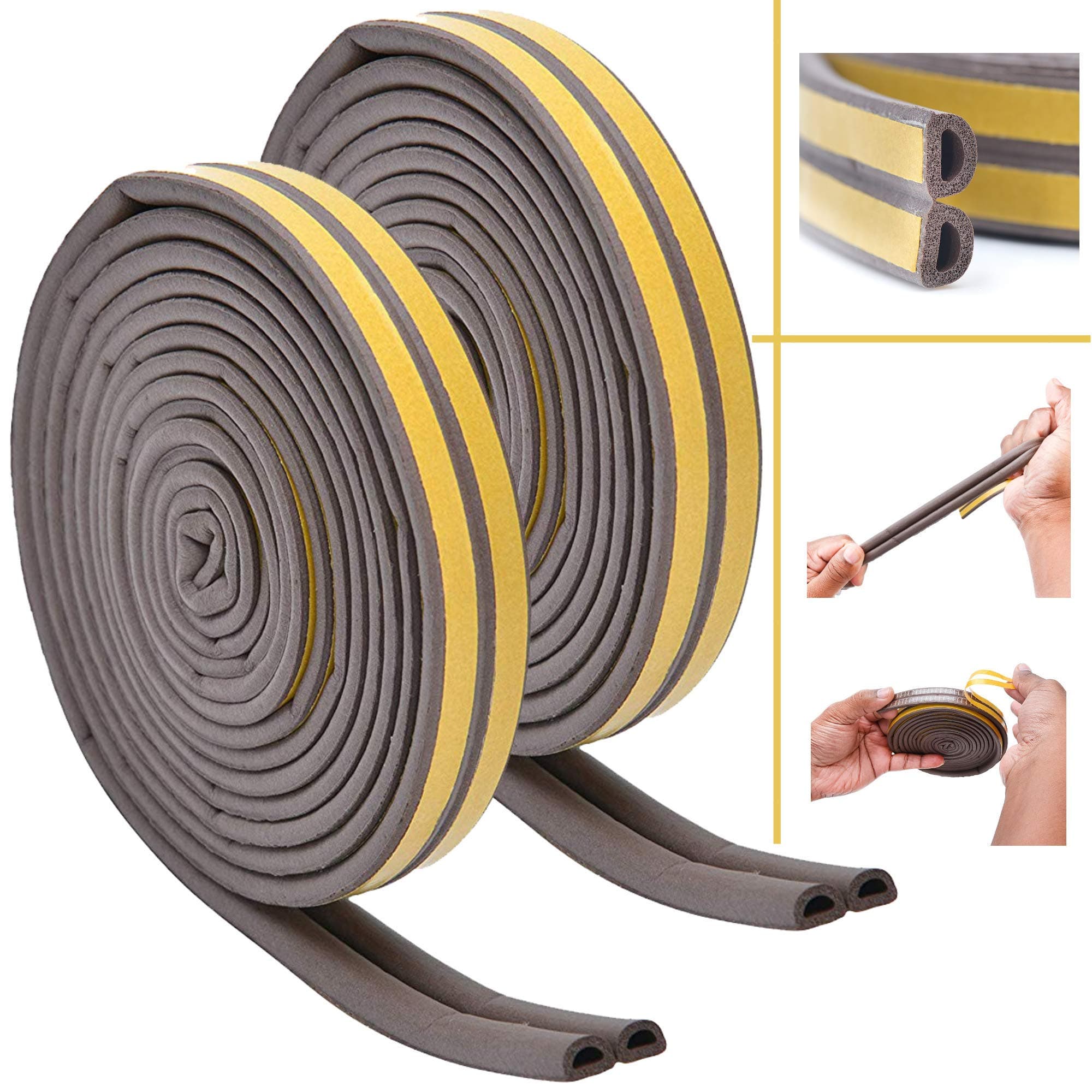 Strongman Tools | 2 Pack Door Window Anti-Collision Self Adhesive Rubber | 40 Foot Brown Weatherproof Seal Weather Stripping | 4 x 10 Feet (Two Pack)
