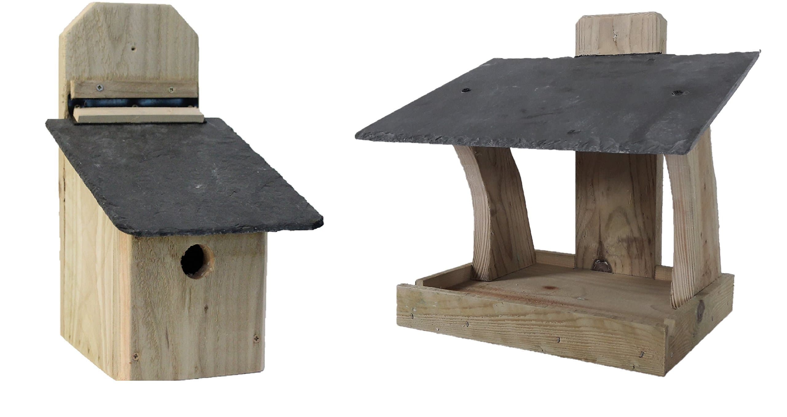 Blackdown Wood Crafts Quality Bird Feeding Table and Nesting box with NATURAL SLATE ROOF