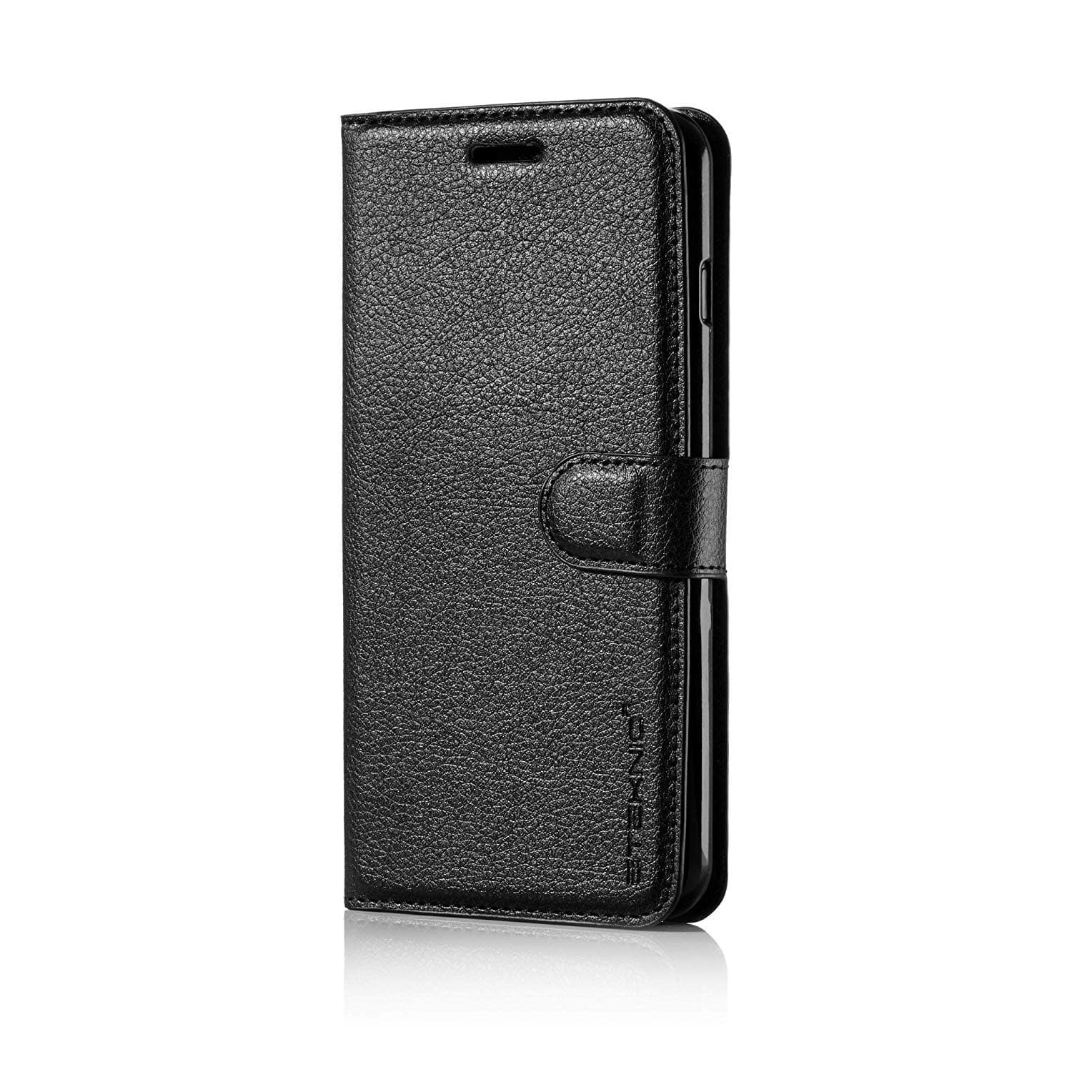 eTEKNIC PU Leather Flip Case for iPhone 8 Plus and iPhone 7 Plus Wallet Phone Cover with Card Holder, Stand, Magnetic, Black, Onyx Series