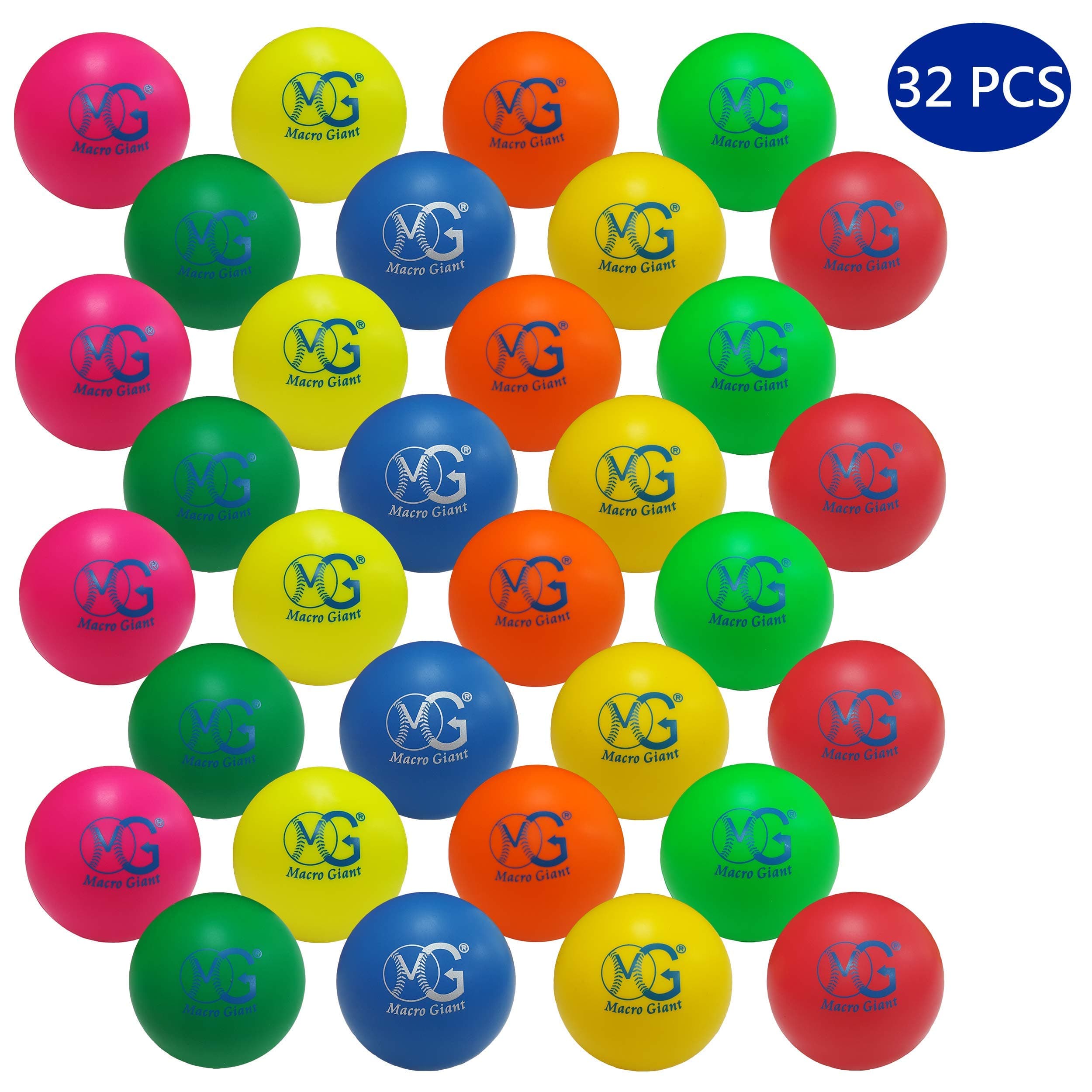 Macro Giant 2.8 Inch Foam Bouncing Ball, Set of 32, Assorted Colors, Stress Ball, Squeeze Ball, Fun Toys, Party Favors
