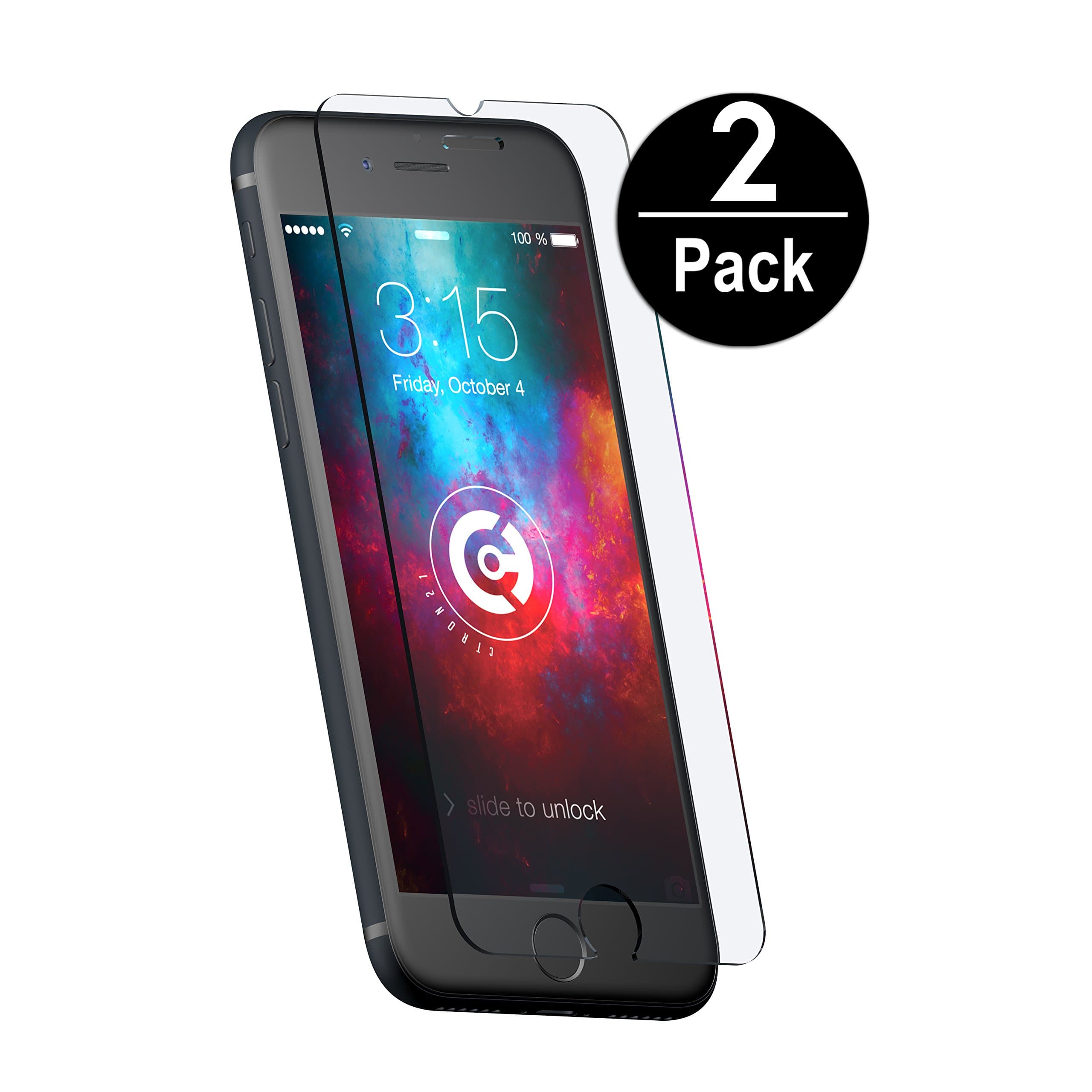 2 x cTRON21® iPhone 7 Plus display armoured glass screen protector film hard glass hardness 9H anti-bubble armour film