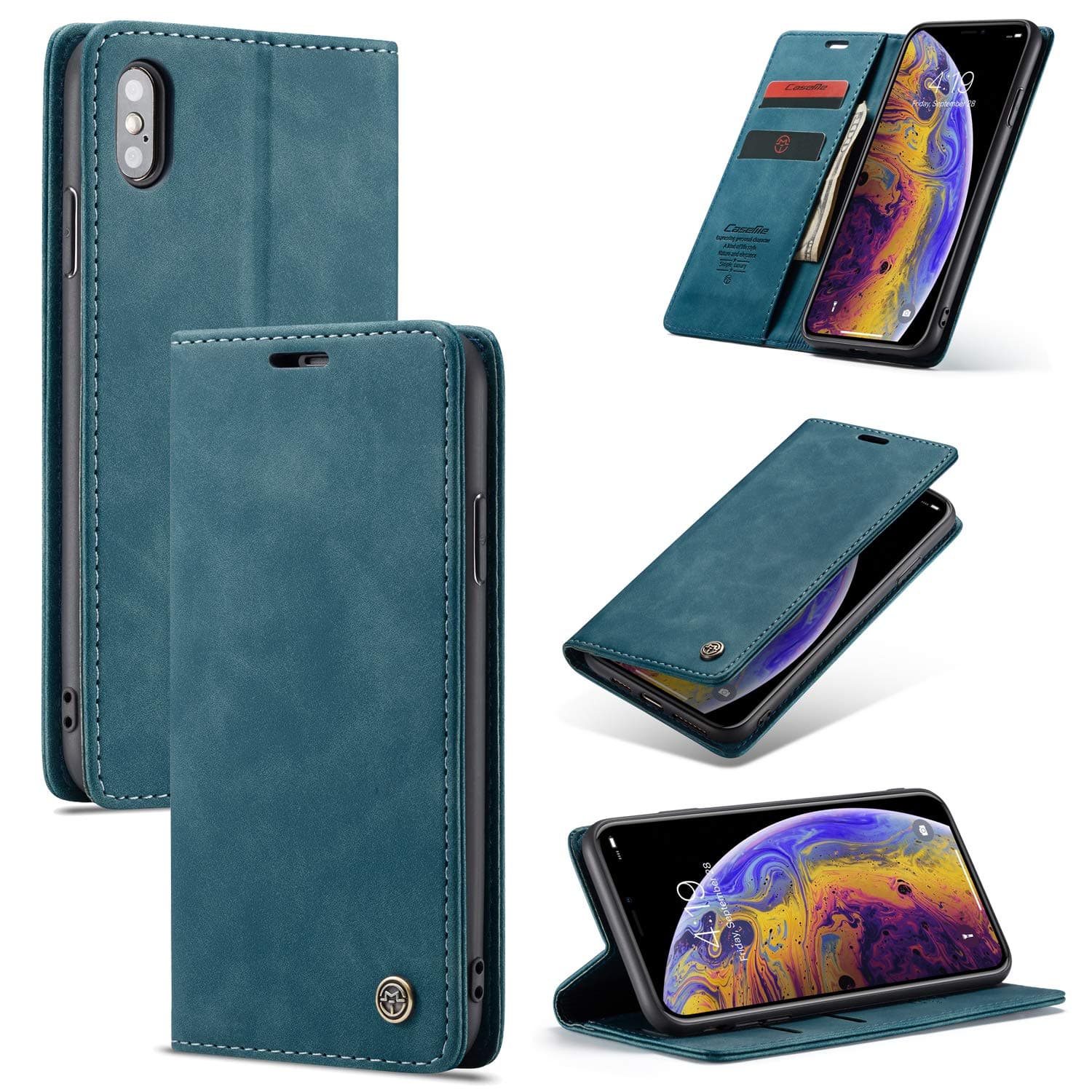 Slim Folio Leather Wallet Card Holder Case for iPhone 7/ iPhone 8 4.7inch with Kickstand Magnetic Flip Potective Cover (Blue)
