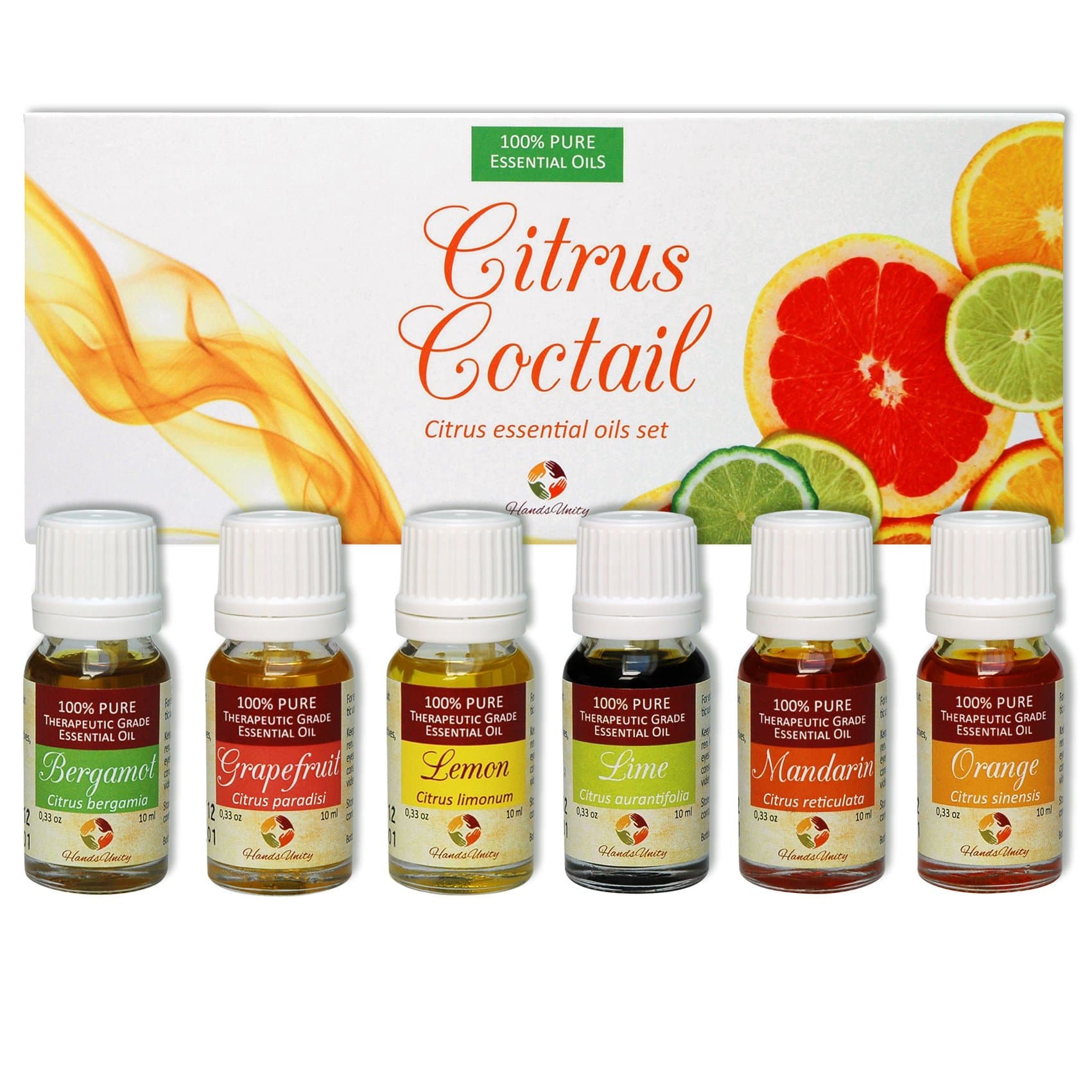 HandsUnity Citrus Essential Oils Gift Set, Italian Aromatherapy for Diffuser, Pure & Natural, Therapeutic Grade 6 pack by 10ml, Bergamot, Grapefruit, Lemon, Lime, Mandarin, Orange
