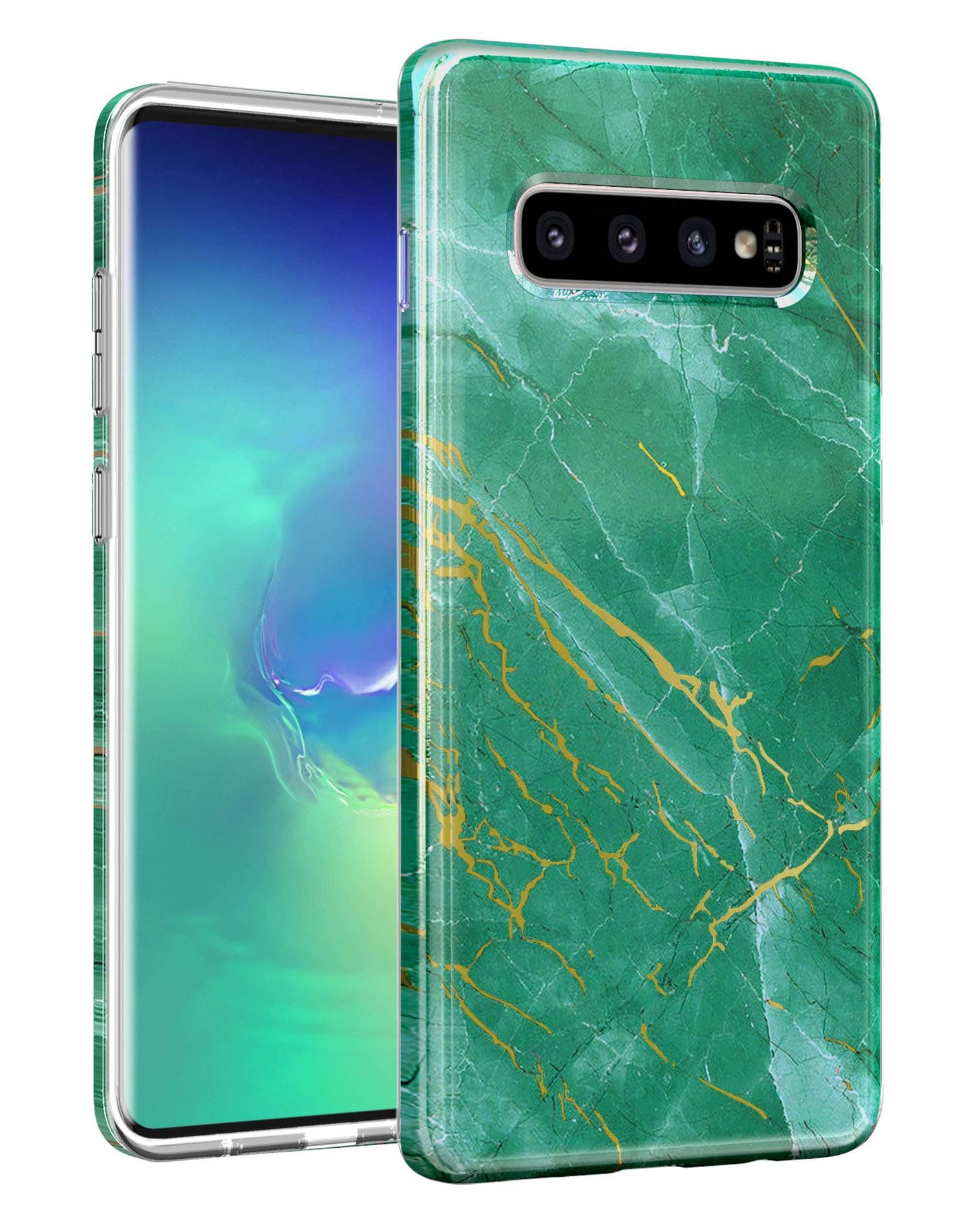 Hekodonk Compatible Galaxy S10 Plus Case Marble Design Clear Bumper TPU Soft Rubber Silicone Shockproof Protective Flexible Anti-Scratch Cover Case for Samsung Galaxy S10 Plus- Green