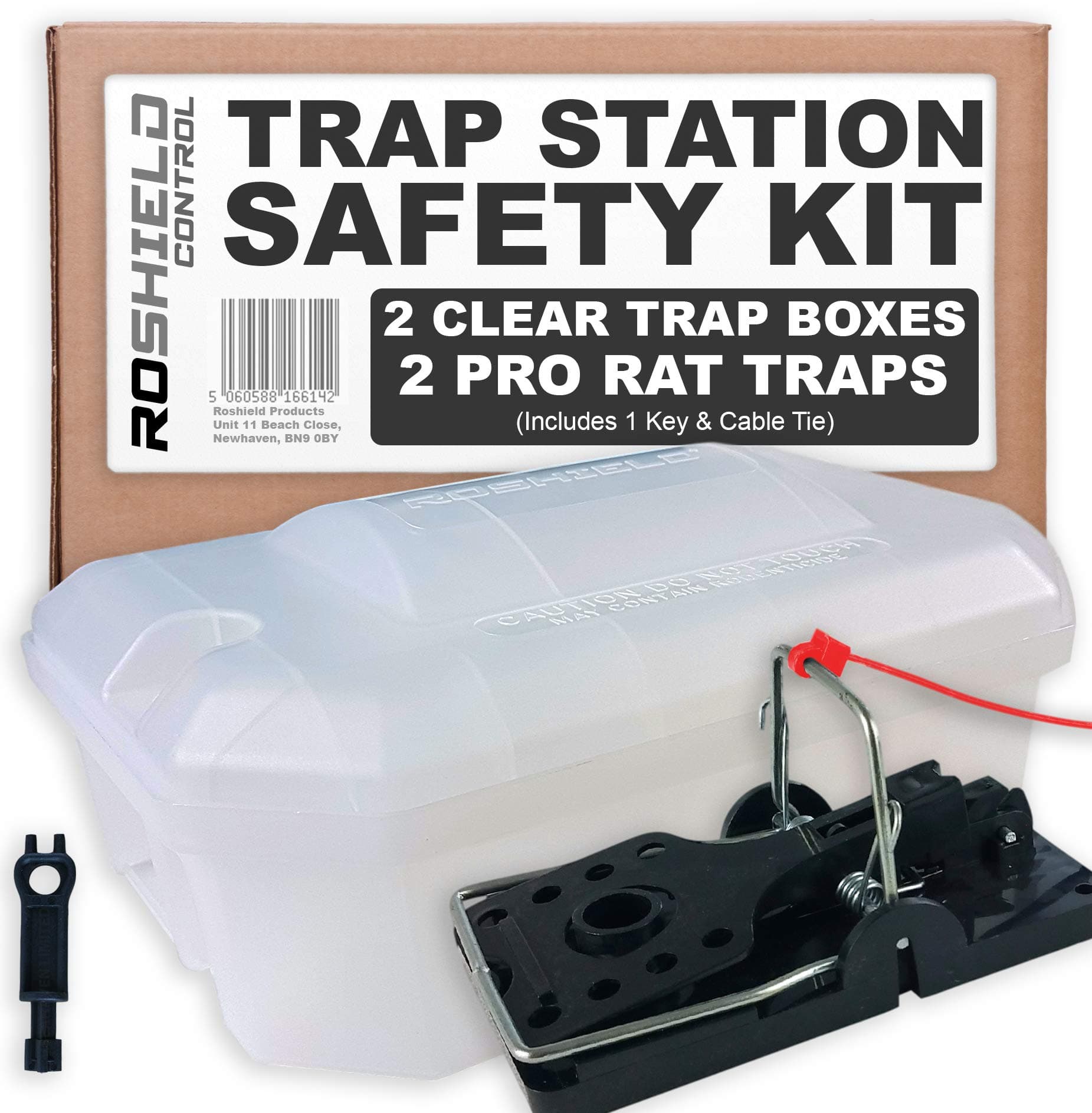 Roshield 2 x Professional Clear Rat Killer Trap & External Rodent Box Control Kit
