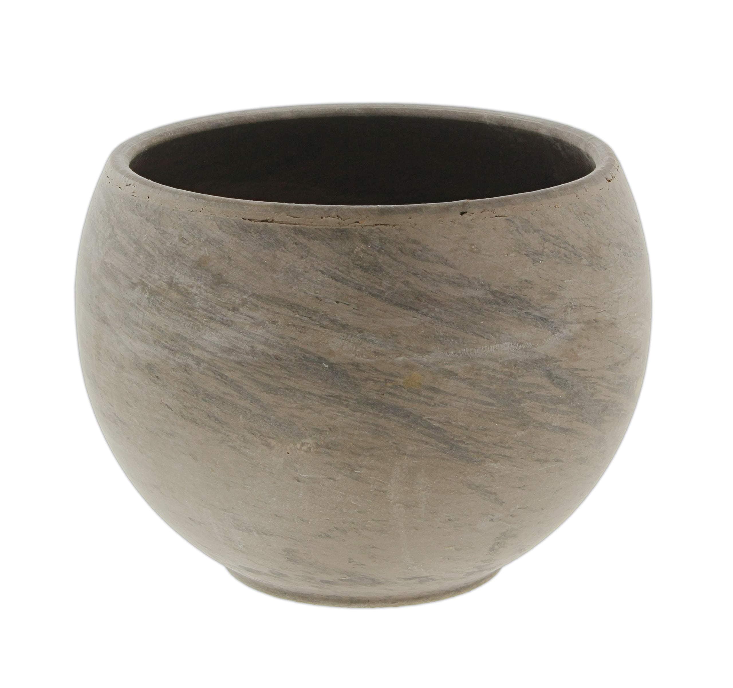 AC Decor Round Ceramic Planter Pot with Marbled Matte Brown Finish