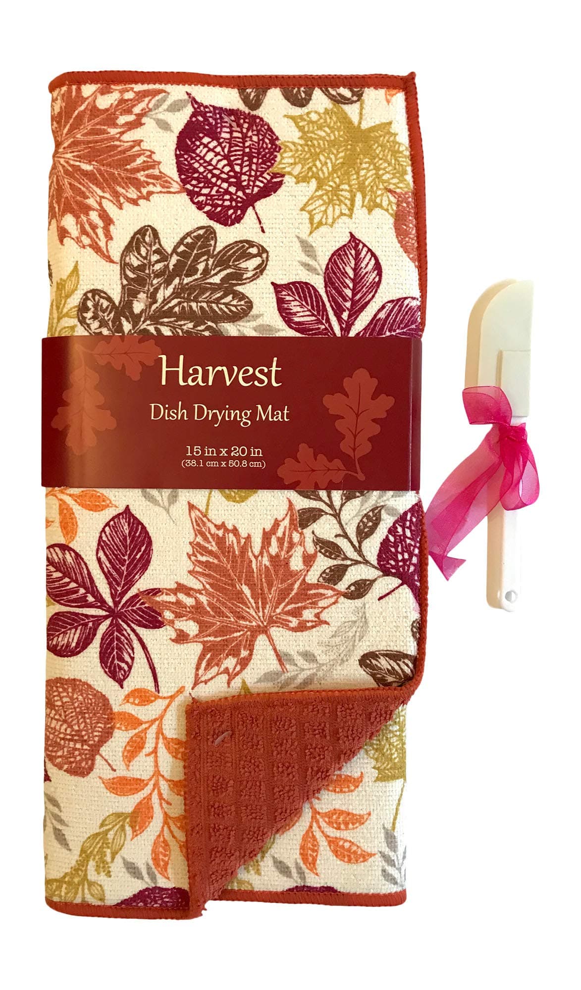 Decorative Rustic Autumn Leaves Reversible Dish Drying Mat for Kitchen Countertop, 15" by 20" Inches