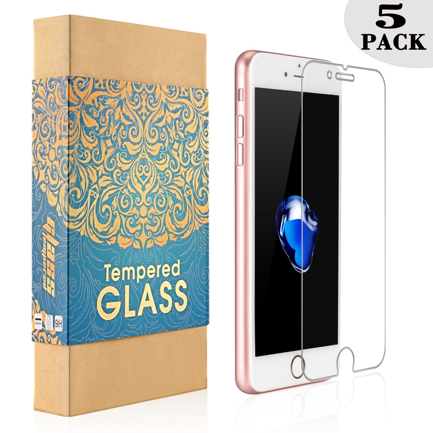 KAFKA [5-Pack] iPhone 8 7 6S 6 Screen Protector Screen Protector Tempered Glass Screen Protector Film Case Friendly for Apple iPhone 6 /6S,iPhone 7,iPhone 8 (4.7-inch)