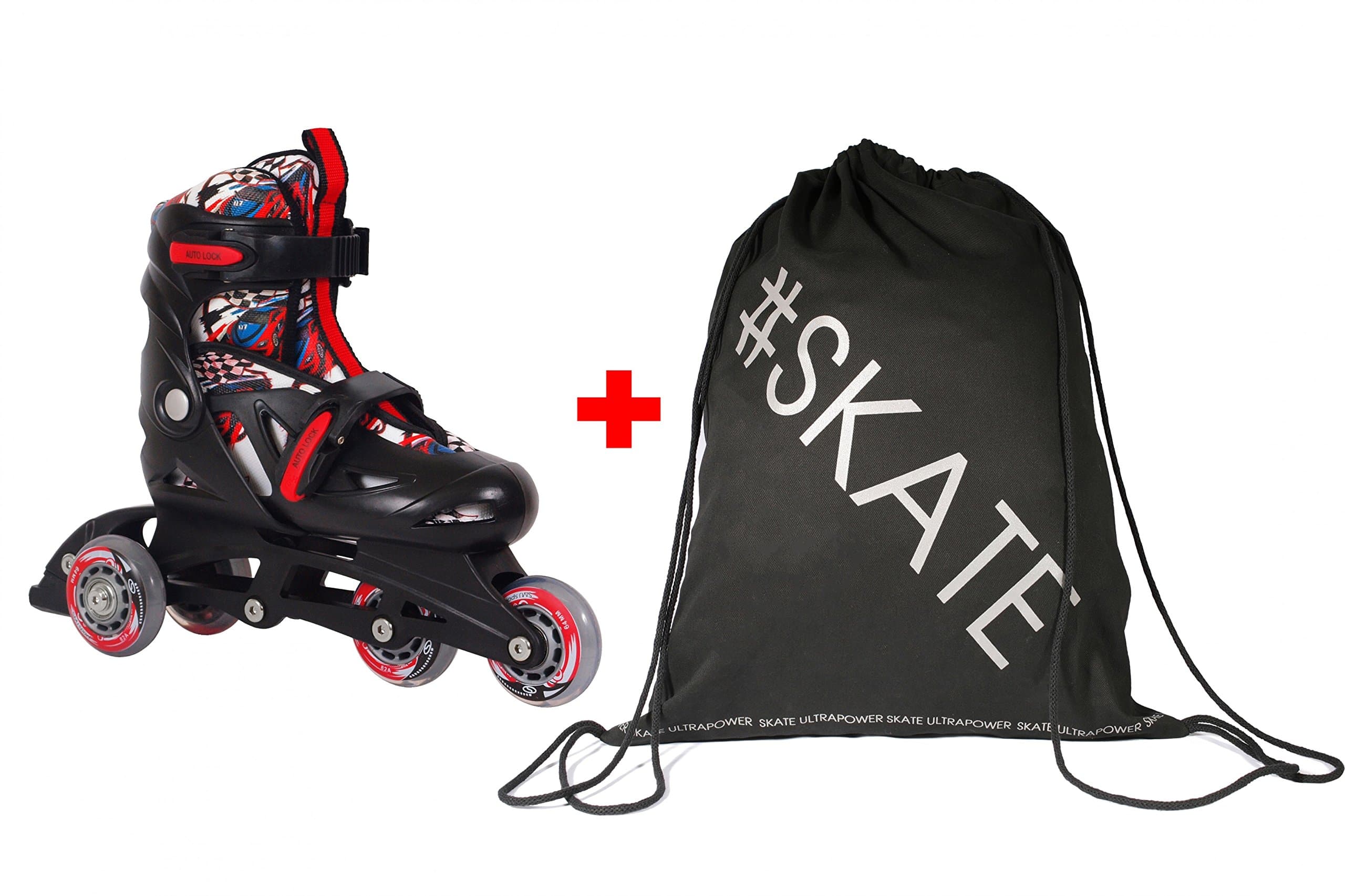SET - SMJ® CRK13P2 Inline Skates + ULTRAPOWER® Drawstring Backpack | Kids | Inline Skates | ABEC5 | Adjustable Size 28-31 / 32-35