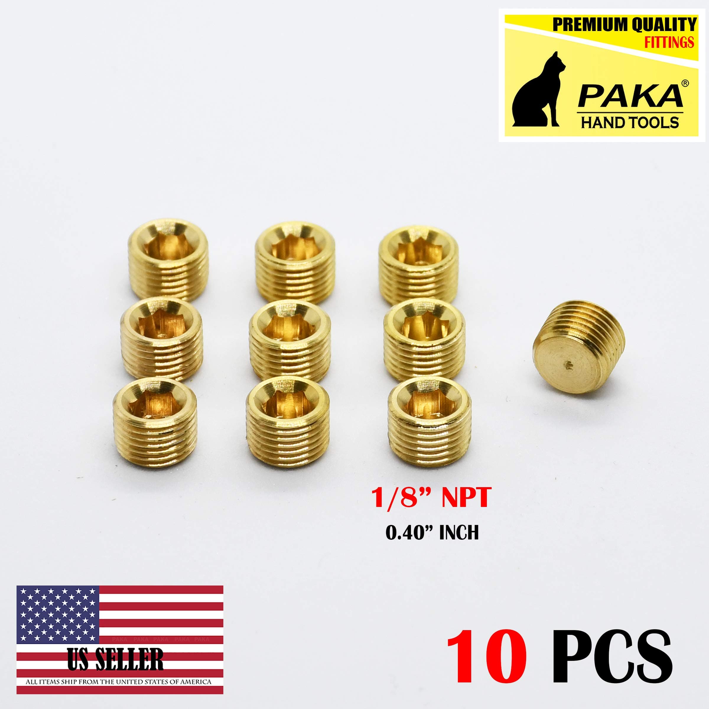 10Pcs 1/8" NPT Male Brass Internal Hex Head Socket Pipe Plugs end Cap