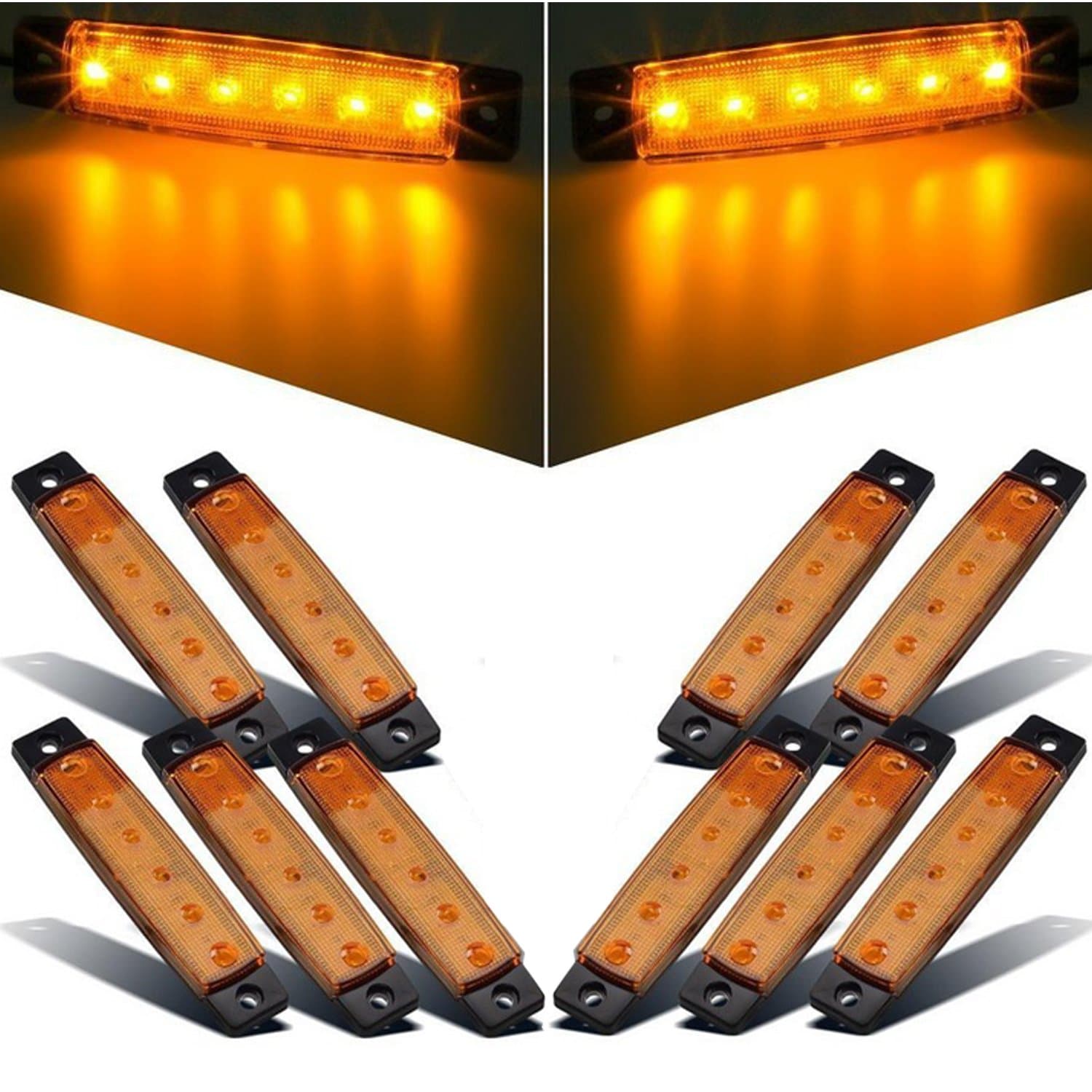 10 pcs 3.8" 6 LED Amber Side Led Marker, Trailer lights, Trucks, Marker lights, Rear side marker light, Trailer led marker lights, RV