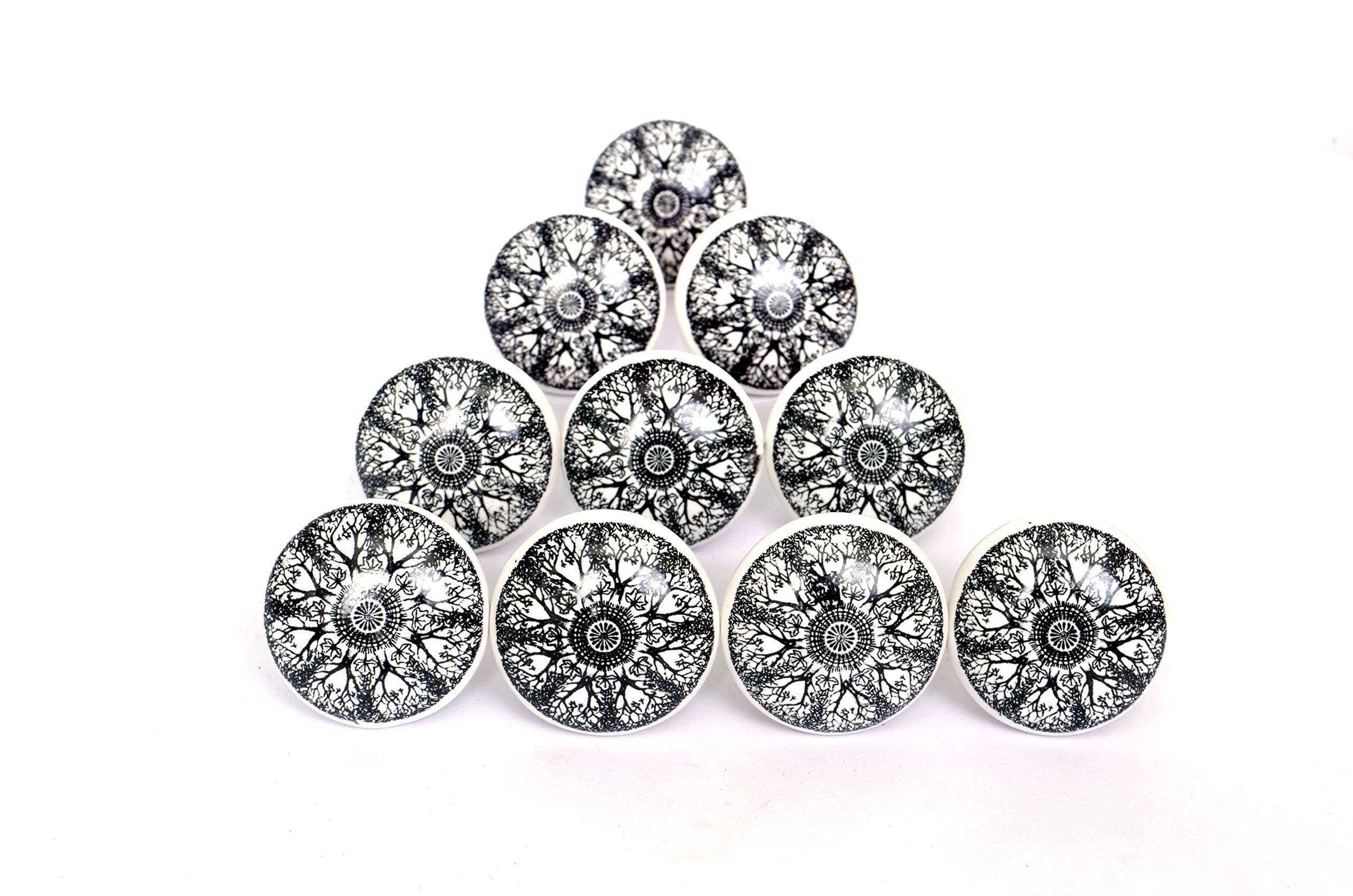 Kaizen Casa Halloween Creepy Tree Drawer Knob Pull Handle Ceramic Circle Shape Cabinet Drawer Pulls Cupboard Knobs with Screws for Home Office Cabinet Cupboard Set of 10