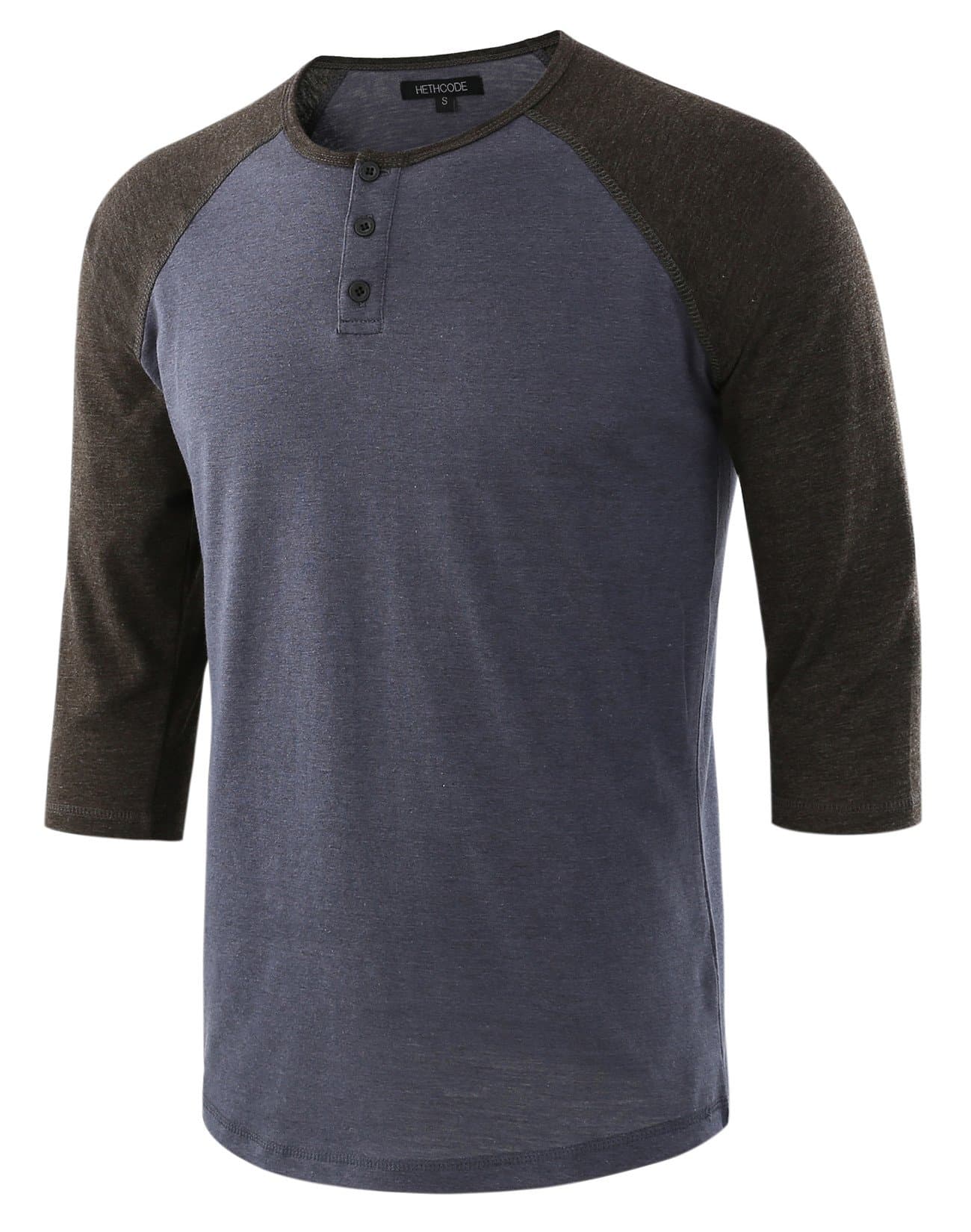 HETHCODE Men's Casual Raglan Fit Soft Baseball 3/4 Sleeve Henley T-Shirts Tee
