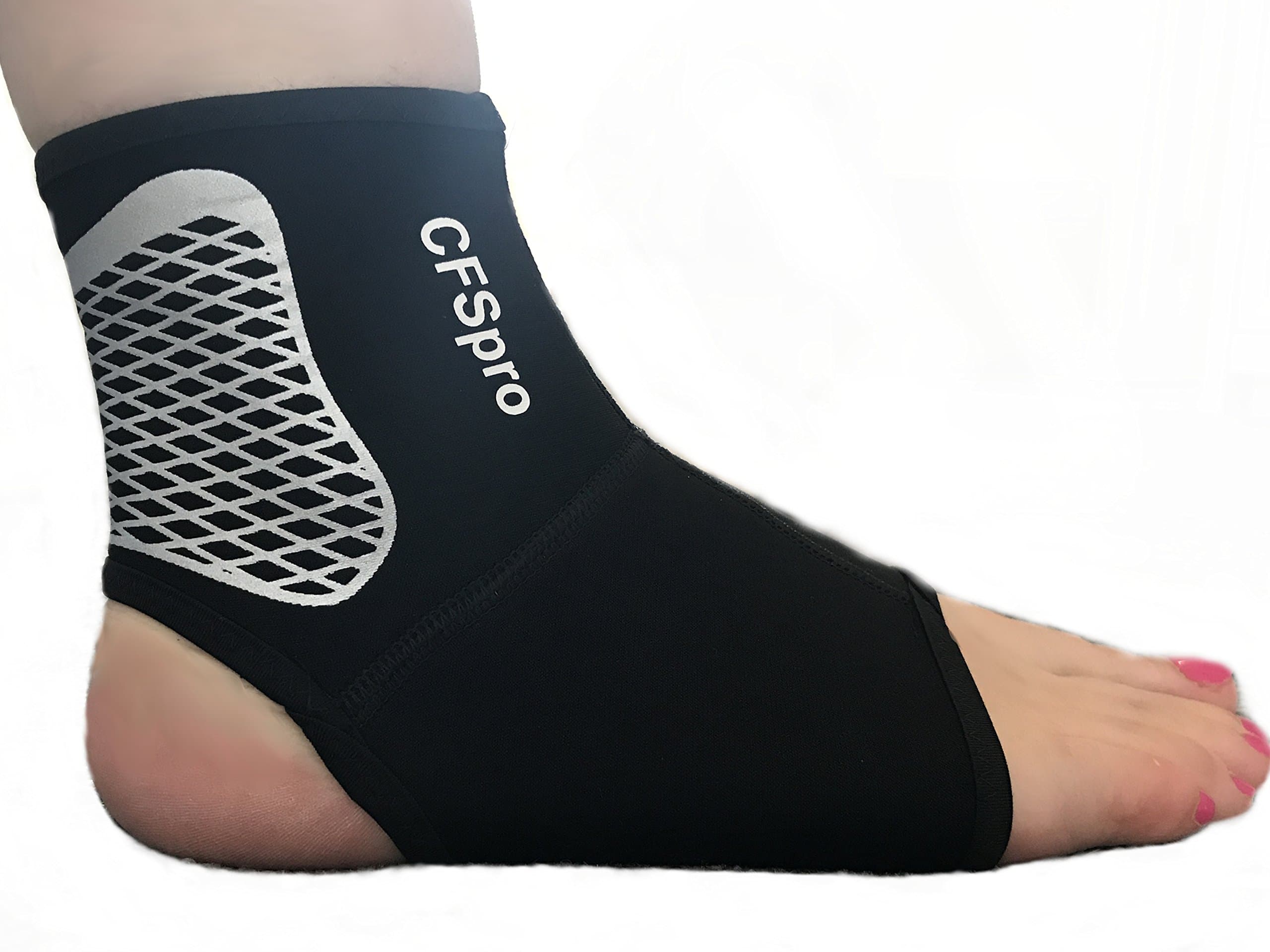 CFSpro - Premium Ankle Support. Lightweight, comfortable, firm support and compression. Helps stabilise strains, sprains, weak and injured ankles. Ideal for all Sports, running, tennis, football, rugby, basketball and walking. Unisex design (Black, Small)