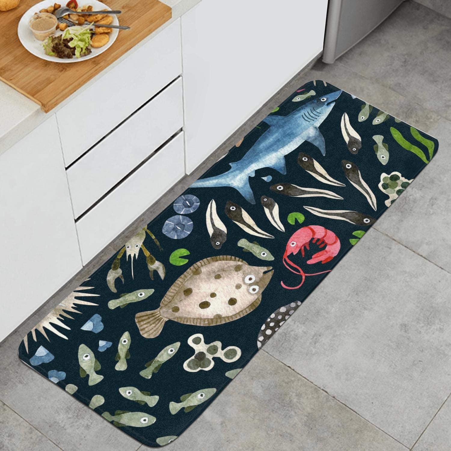BIABDSAA Ocean Creatures Turtle Shark Kitchen Mat Microfiber Rubber Backing Anti-Slip Bedroom Water-Absorbent Living Room Mats Door Mats