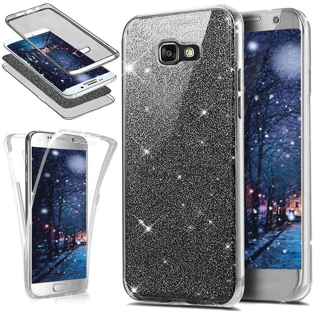 Galaxy J5 Prime Case, [Full-Body 360 Coverage Protective] Crystal Clear 2in1 Sparkly Shiny Bling Glitter Front Back Full Coverage Soft Clear TPU Silicone Rubber Case for Galaxy J5 Prime,Black