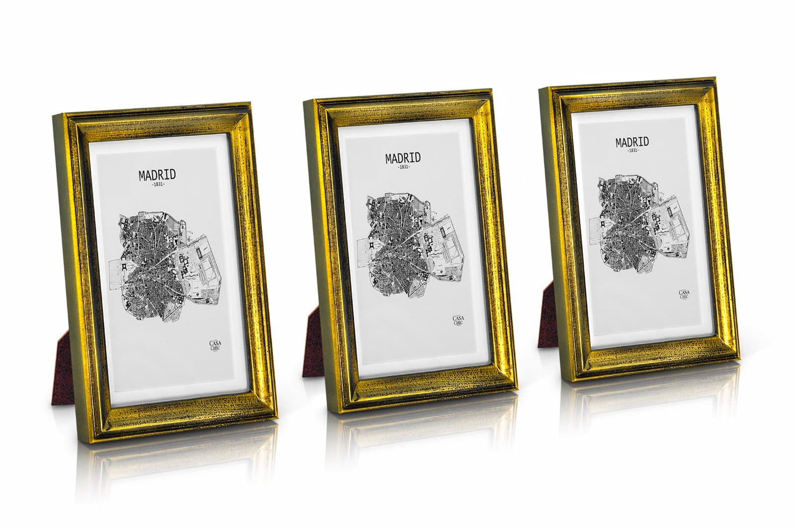 Antic by Casa Chic Solid Wood Shabby Chic Photo Frame 5x7 inch Frame Glass Front With Picture Mount for 6x4 inch Photo Pack of 3 Frames 2 Centimetre Edge Width Gold