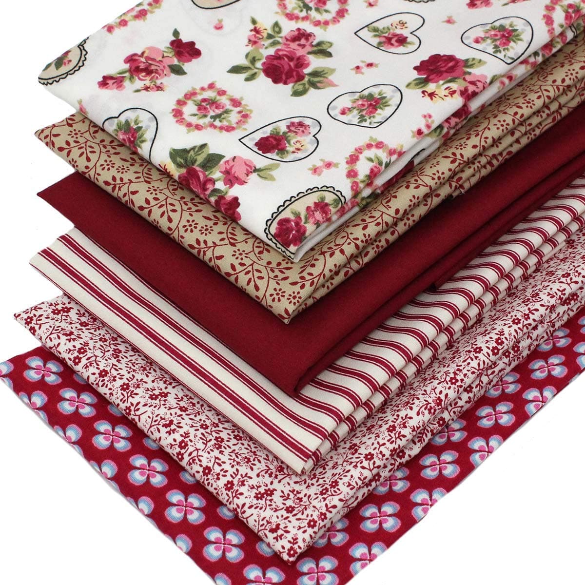 6 Fat Quarters Bundle - Red Stash Builder 100% Cotton Fabric in Shades of red. Ideal for Crafting Sewing and Quilting Projects (Includes Free Patchwork Pattern by Overdale Fabrics)