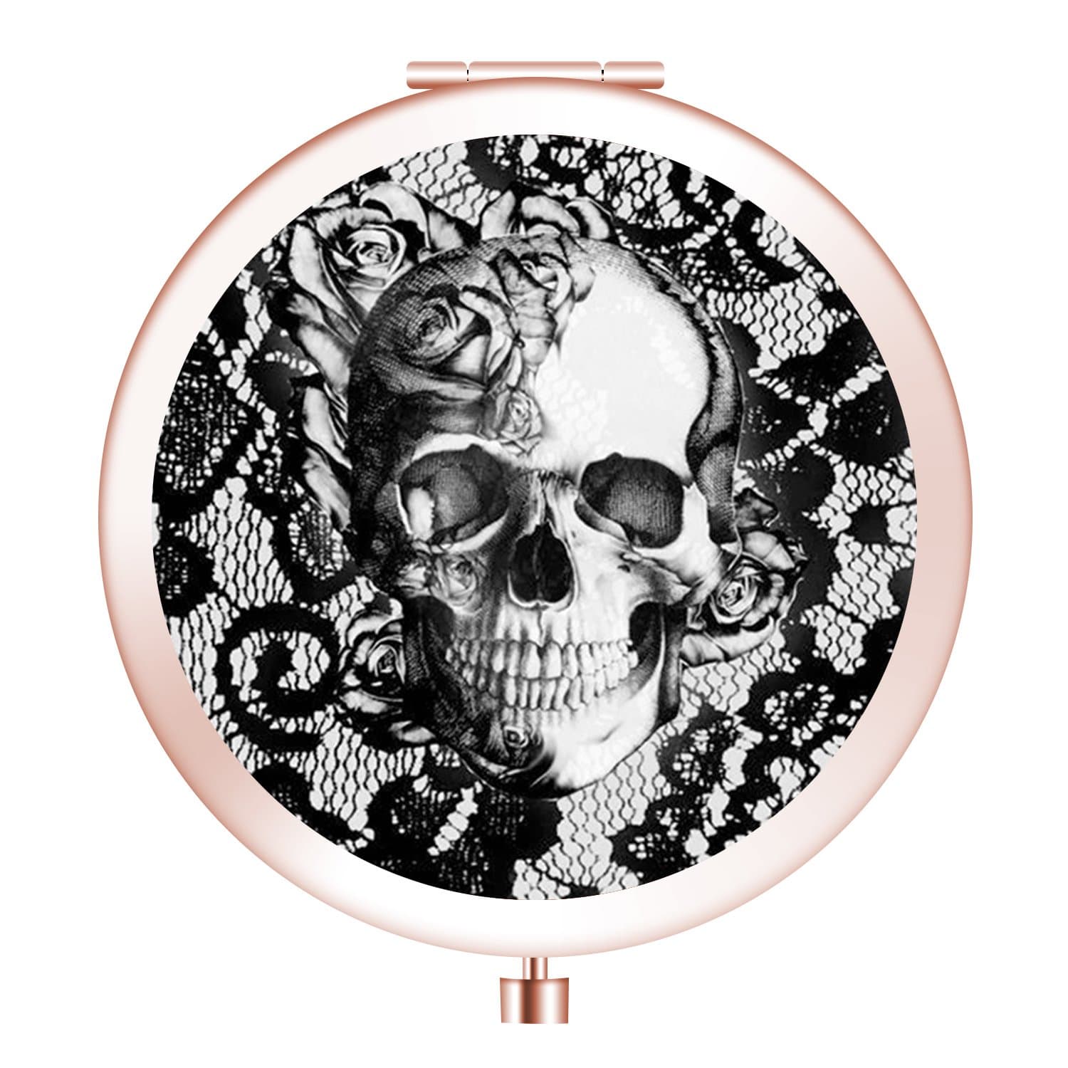 Customized Makeup Mirror, [New Version] Portable Compact Mirror Double Sides with 2x &1x Magnification Round Pocket Makeup Travel Mirror for Cosmetic Beauty - Black Skull