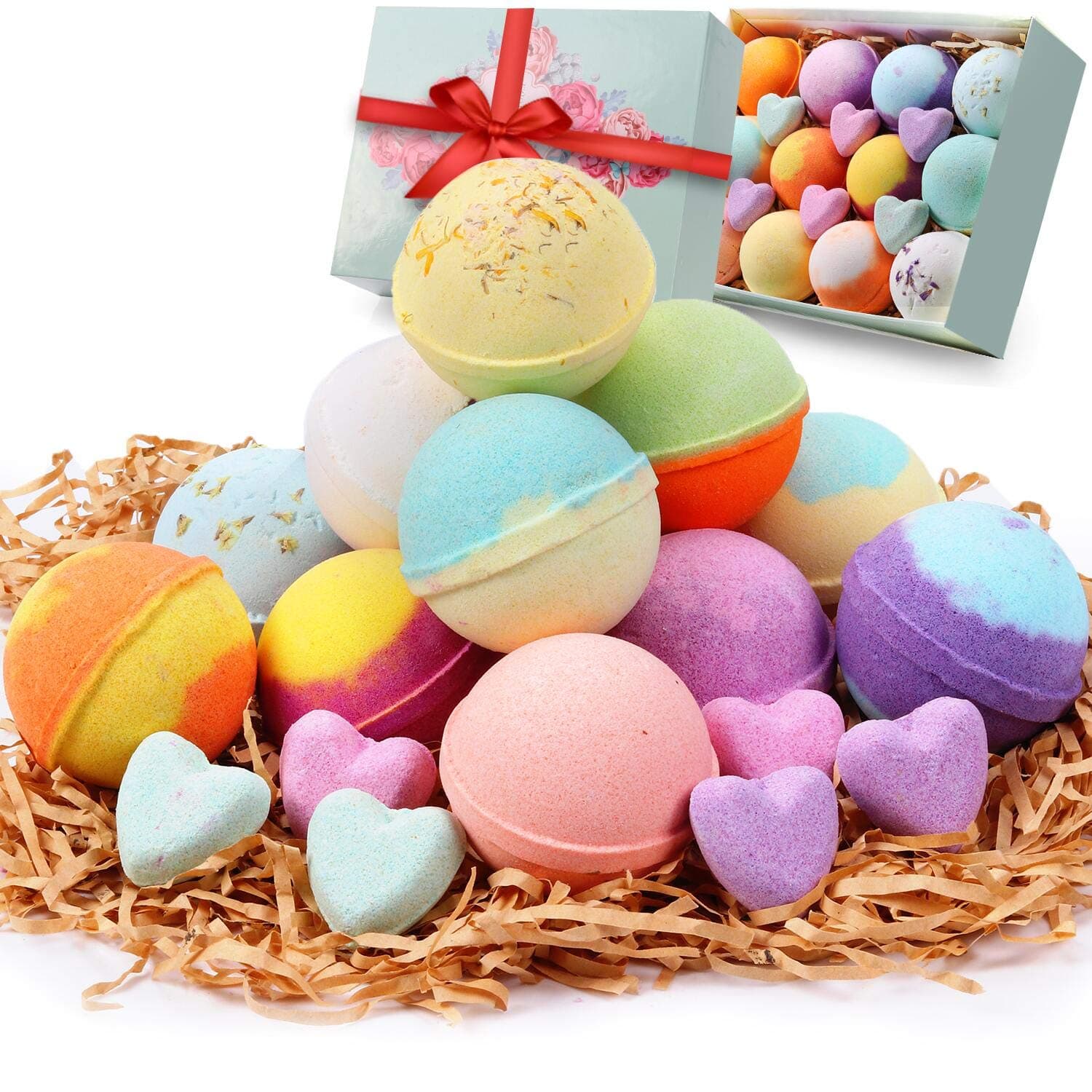 18 Bath Bombs, Bath Bombs Gift Set - Hanamichi Heart Shaped Bath Bombs SPA Set for Women & Kids Bubble Fizzies w/ Natural Vegan Shea & Cocoa Butter Healthy Bath Bombs