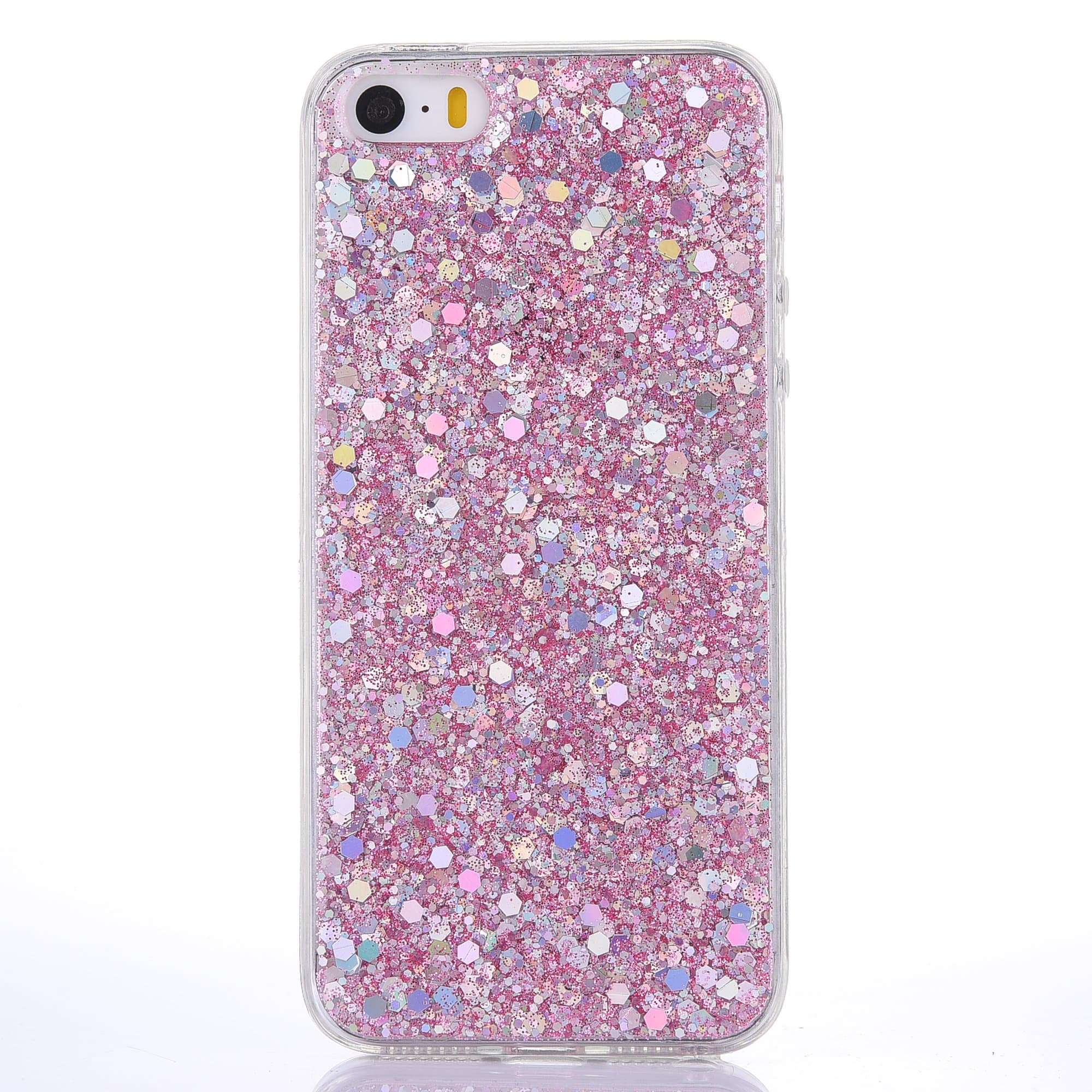iPhone SE Case/iPhone 5 5S Case [with Tempered Glass Screen Protector],Mo-Beauty Luxury Bling Shiny Sparkle Glitter Soft TPU Case Cover for Apple iPhone 5/5S/SE (Pink)