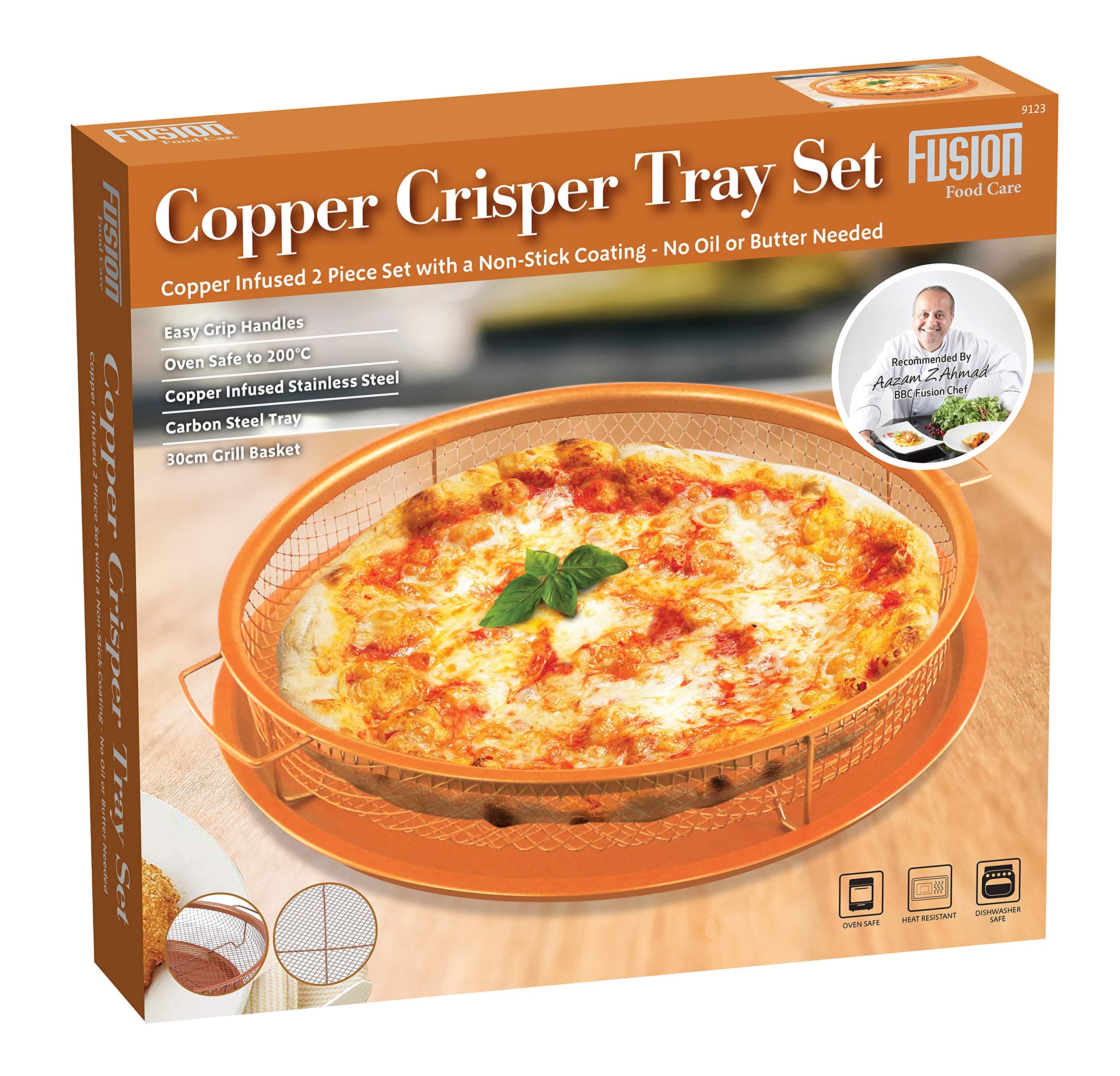 Copper Infused Multi-Purpose Round Crisper Tray Set Non Stick Oven Baking Tray with Crisping Basket