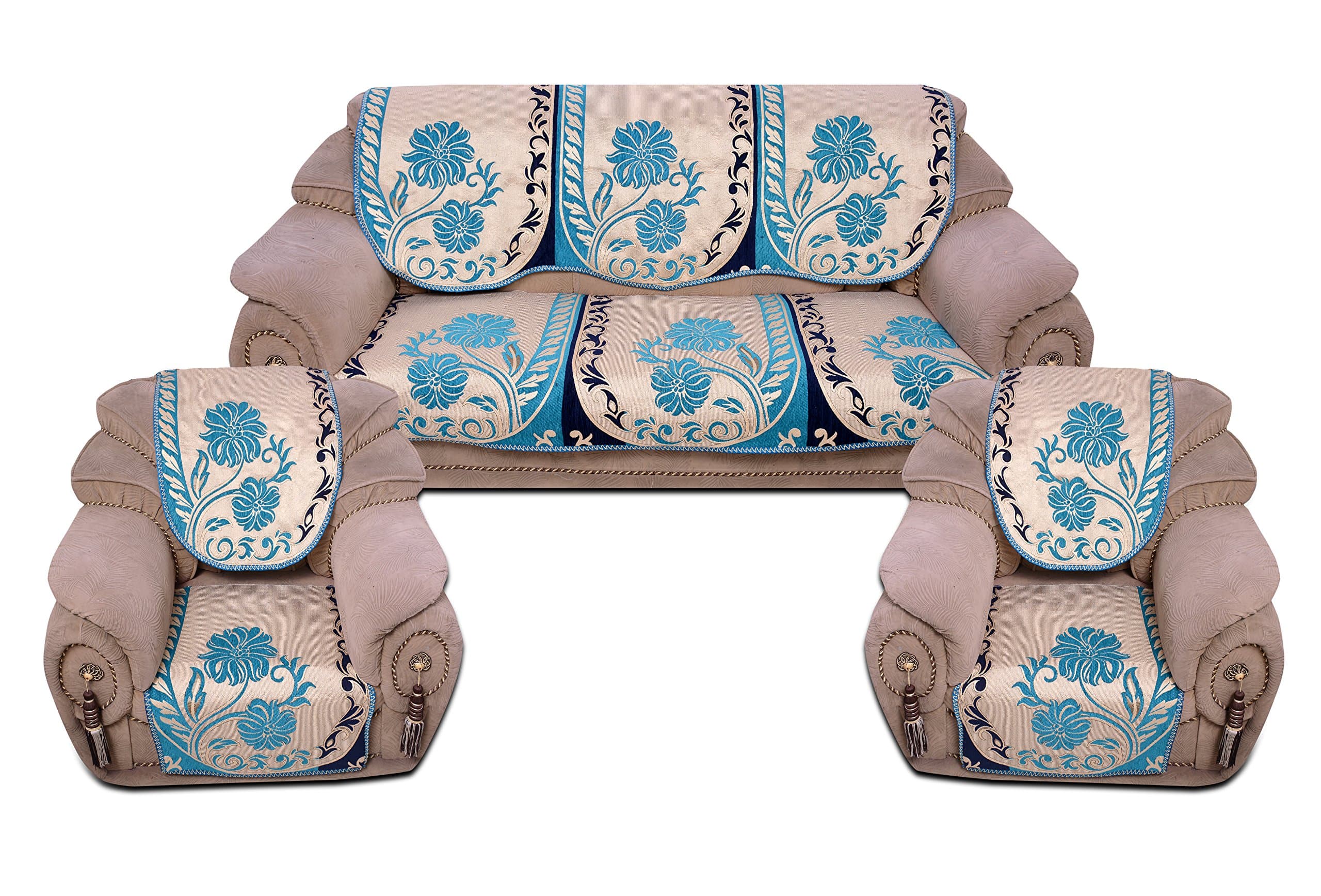 Decorista Chenille 3+2 Sofa Covers (Blue)