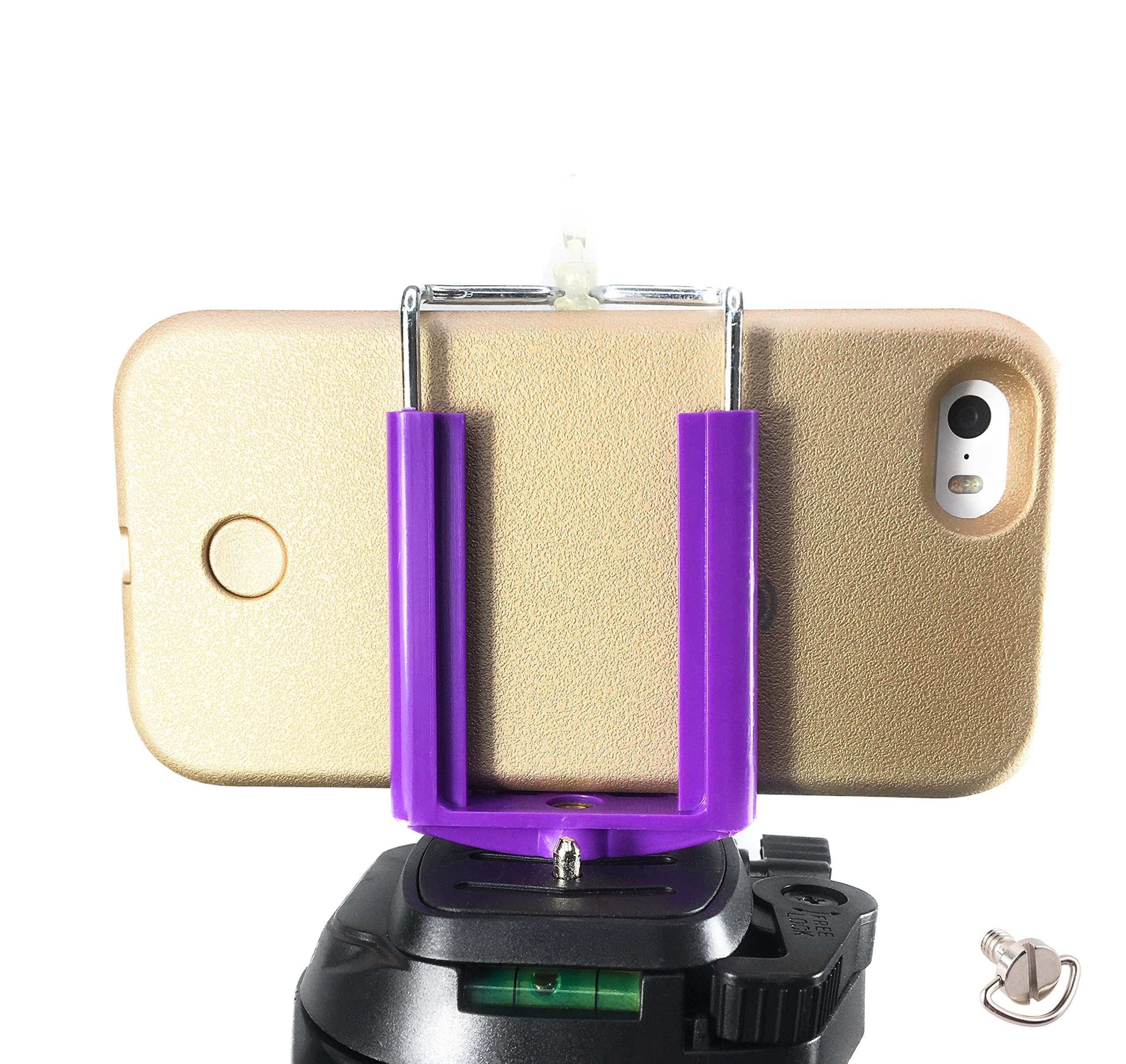 DaVoice Cell Phone Tripod Adapter Mount Holder Clamp Compatible with iPhone X XS Max XR Se 8 7 6 6s Plus Samsung Galaxy S9 S8 S7 Adjustable Smartphone Bracket Clip Cellphone Attachment (Deep Purple)